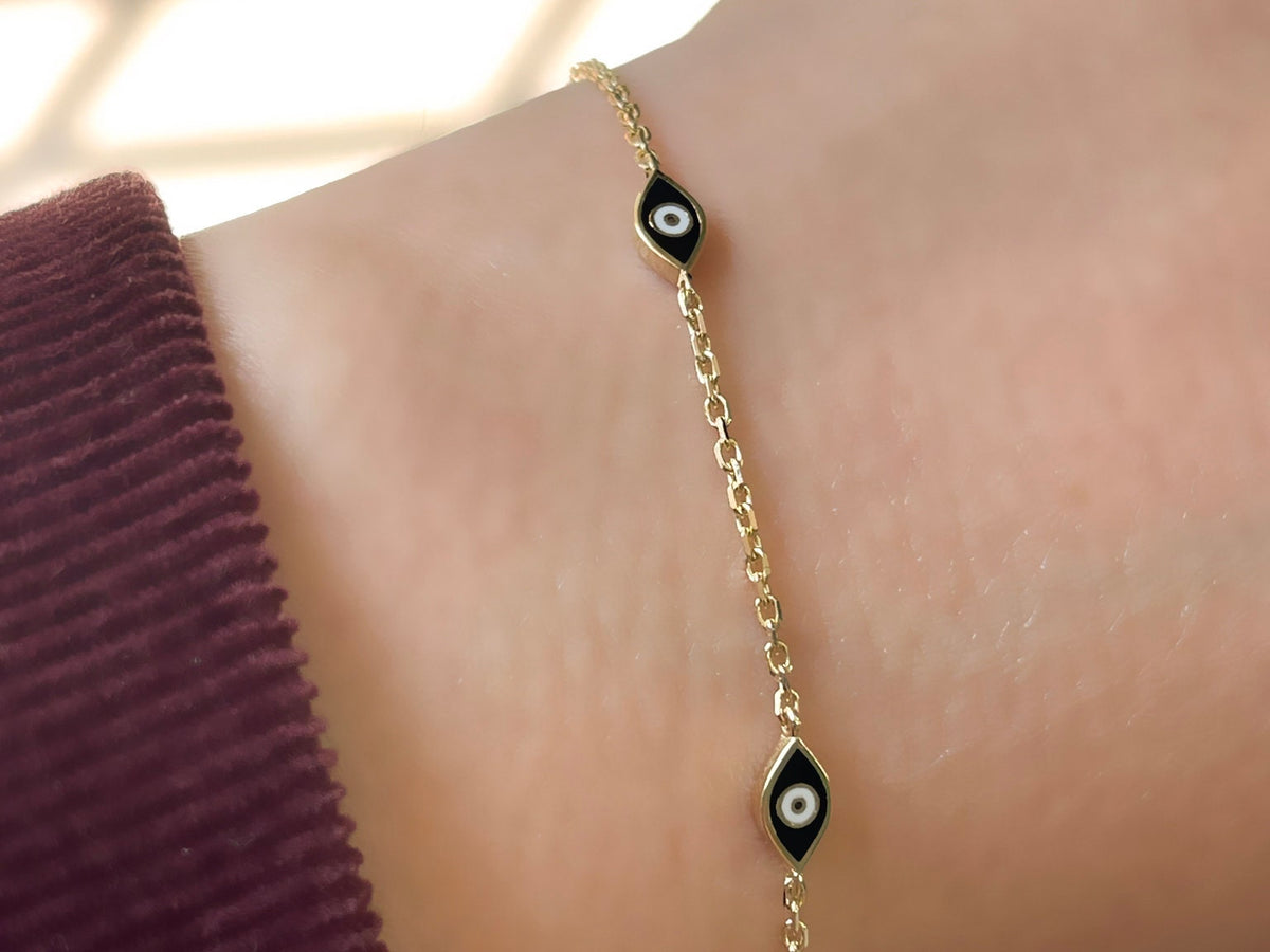 14K Gold Black Color Evil Eye Bracelet for Woman/ Gold Evil Eye Protection Bracelets Gifts / Birthday Gift for Her/ Christmas Gifts/ The Mom