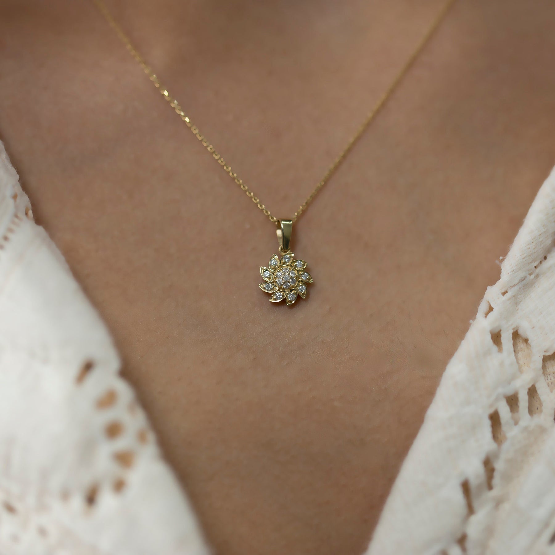 14K Gold Diamond Swirl Flower Necklace –  Eterna