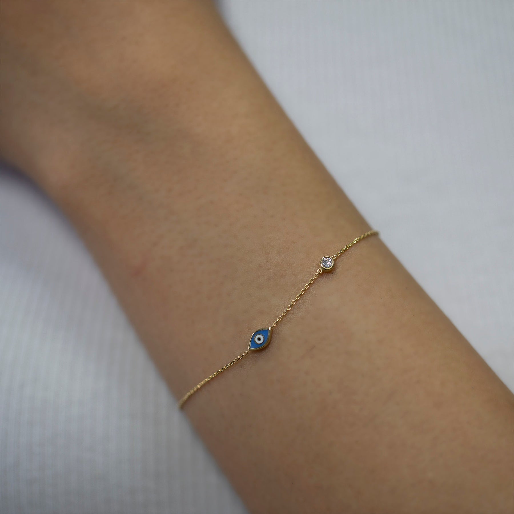 Kadınlar için 14 Ayar Altın Pırlanta Mavi Nazarlık Bilekliği/ Pırlanta Altın Nazar Koruma Bileklikleri/ Kadına Hediye/ Anneye/ Anneler Günü Hediyesi