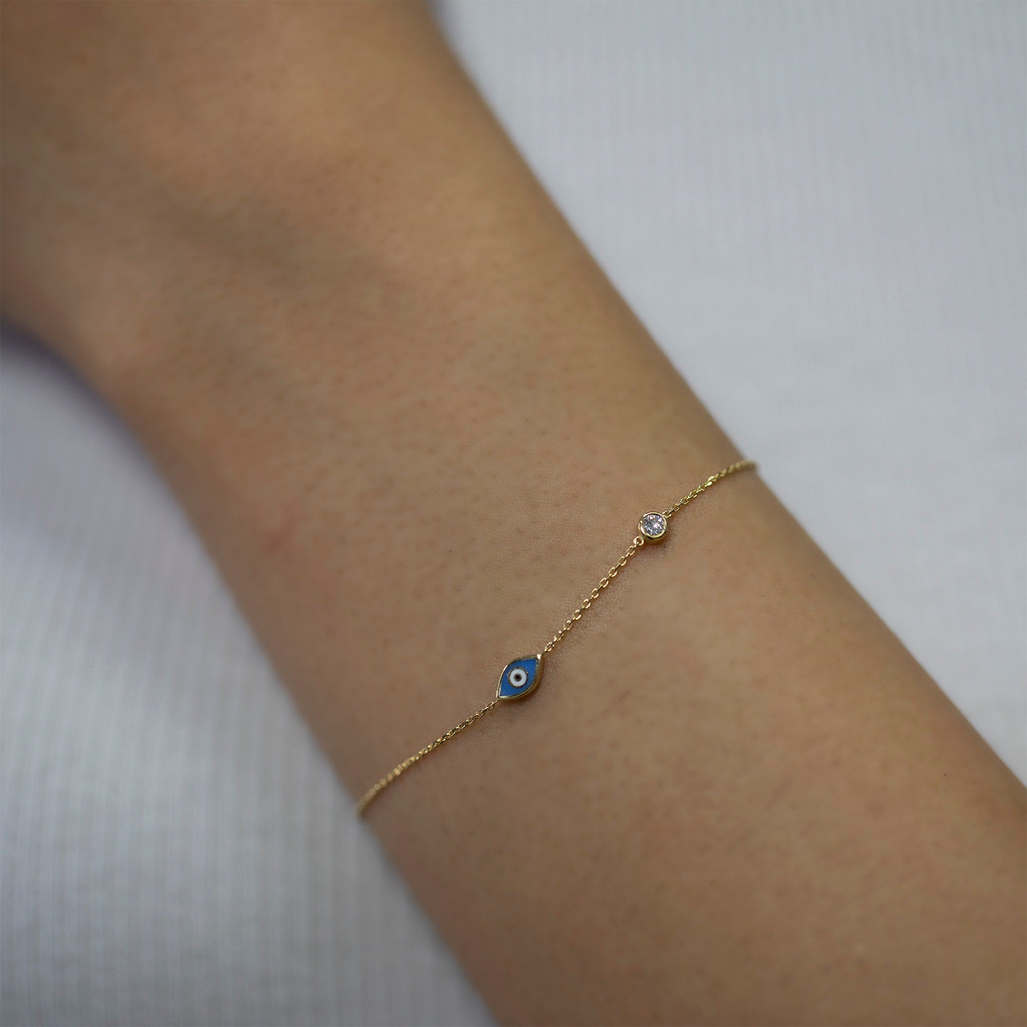 14K Gold Blue Evil Eye Diamond Bracelet – Morlea