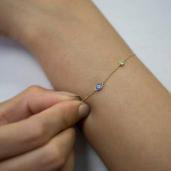 14K Gold Diamond Blue Evil Eye Bracelet for Woman/ Diamond Gold Evil Eye Protection Bracelets/ Gift for Her/ The Mom/ Mothers Day Gift