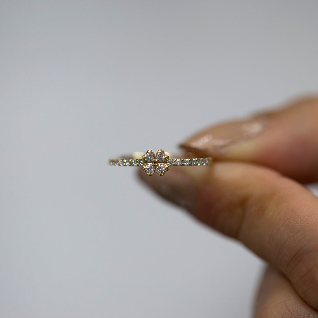 14K Gold Four-Leaf Diamond Clover Ring — Nivelle