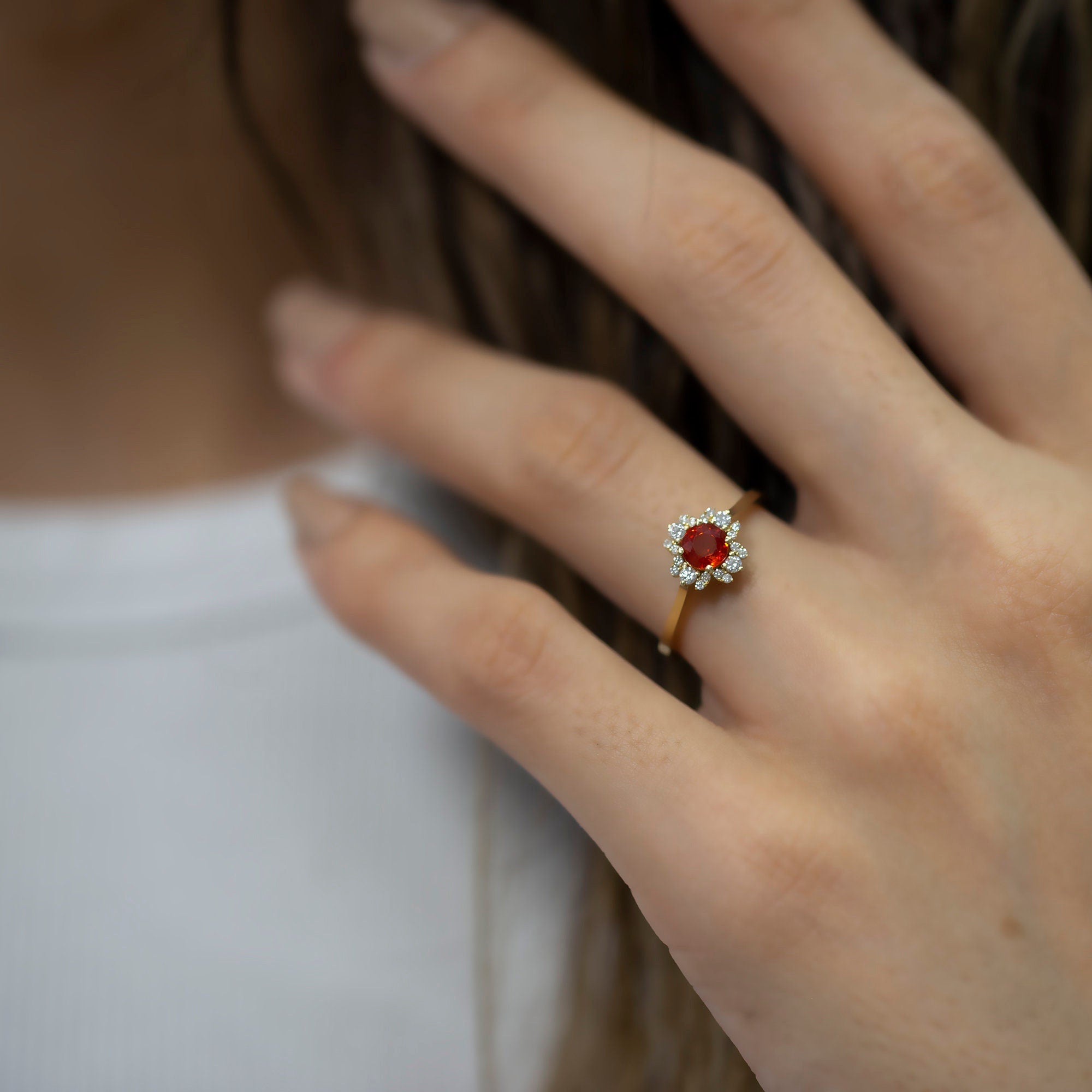 14K Gold Orange Sapphire & Diamond Ring — Seravine
