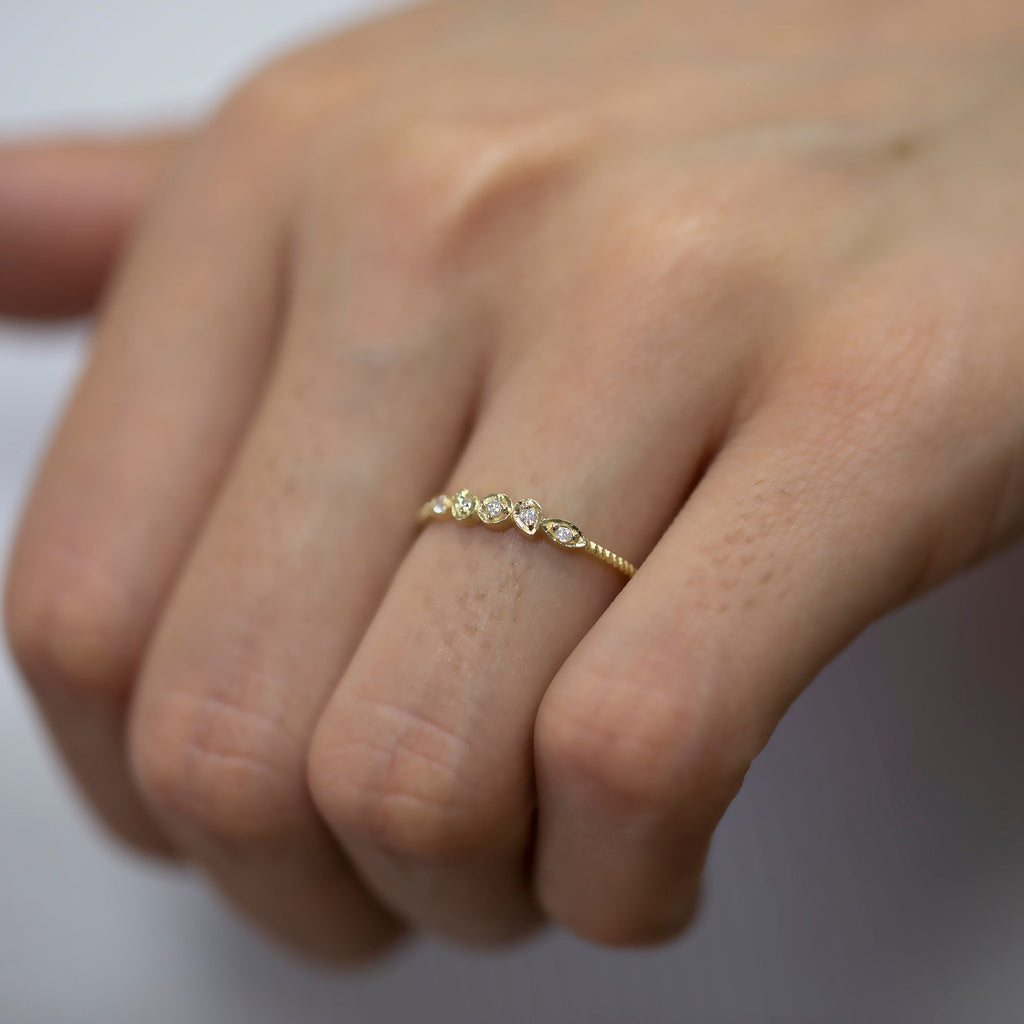 14K Gold Twisted Diamond Stackable Ring — Elara