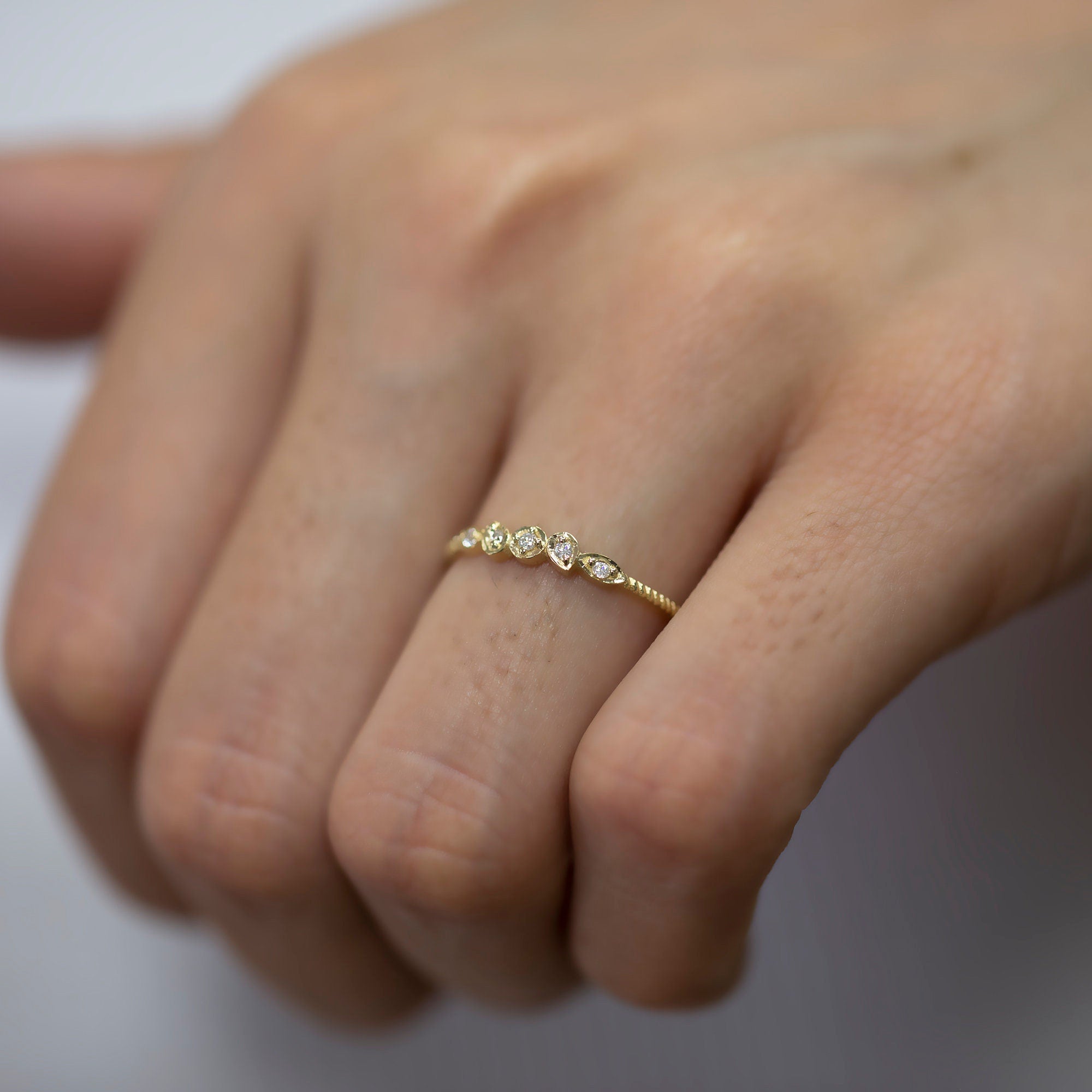 14K Gold Twisted Diamond Stackable Ring — Elara