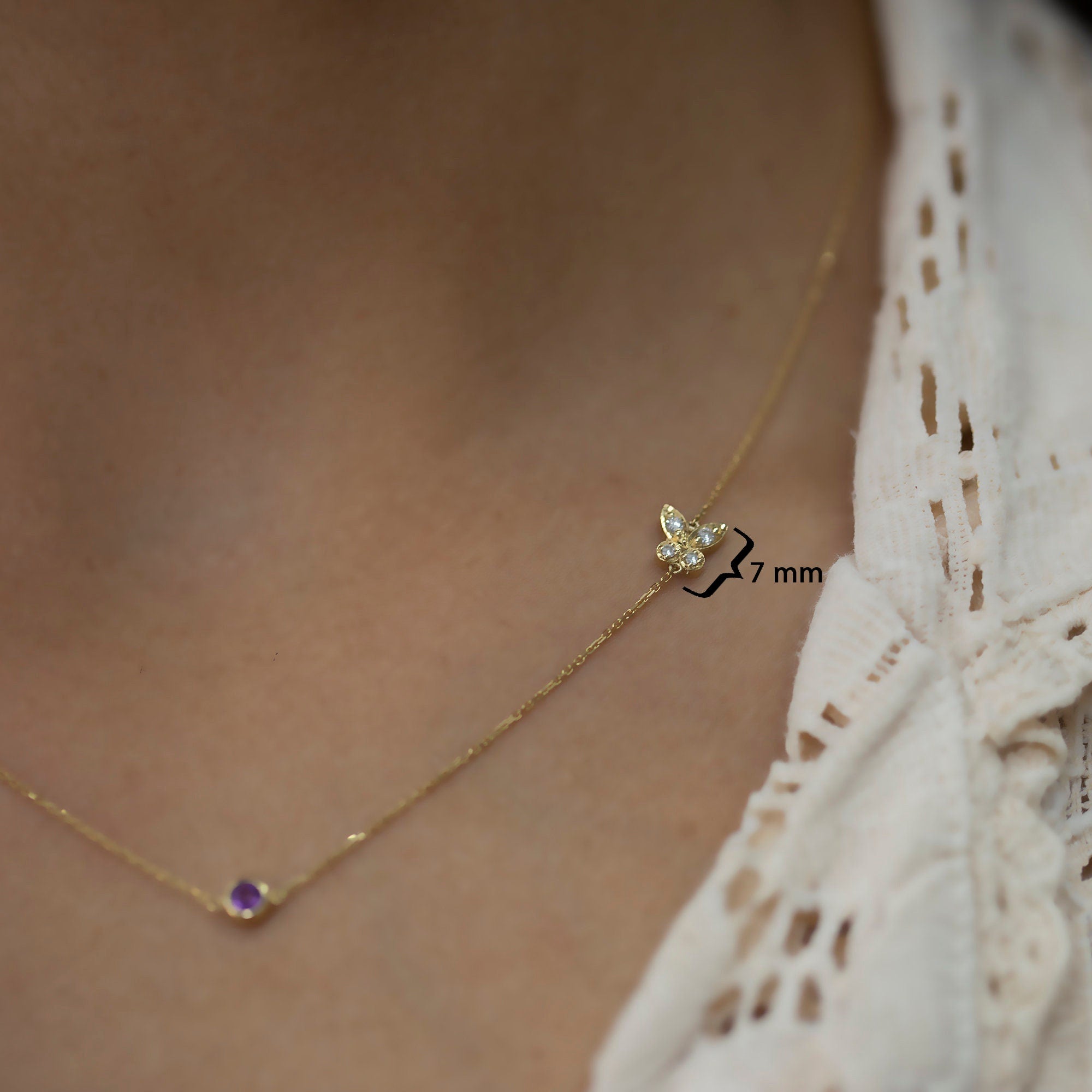 14K Gold Diamond Sideways Butterfly Necklace – Mariposa