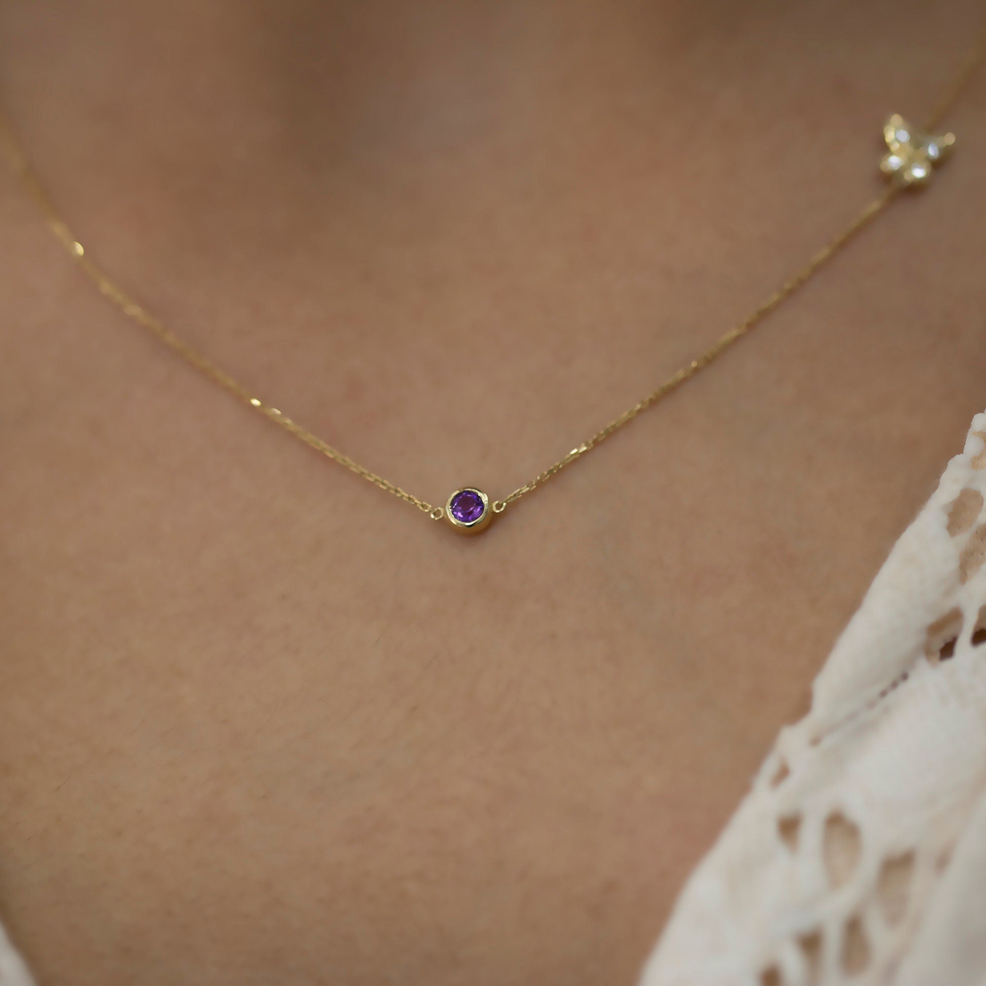 14K Gold Diamond Sideways Butterfly Necklace – Mariposa