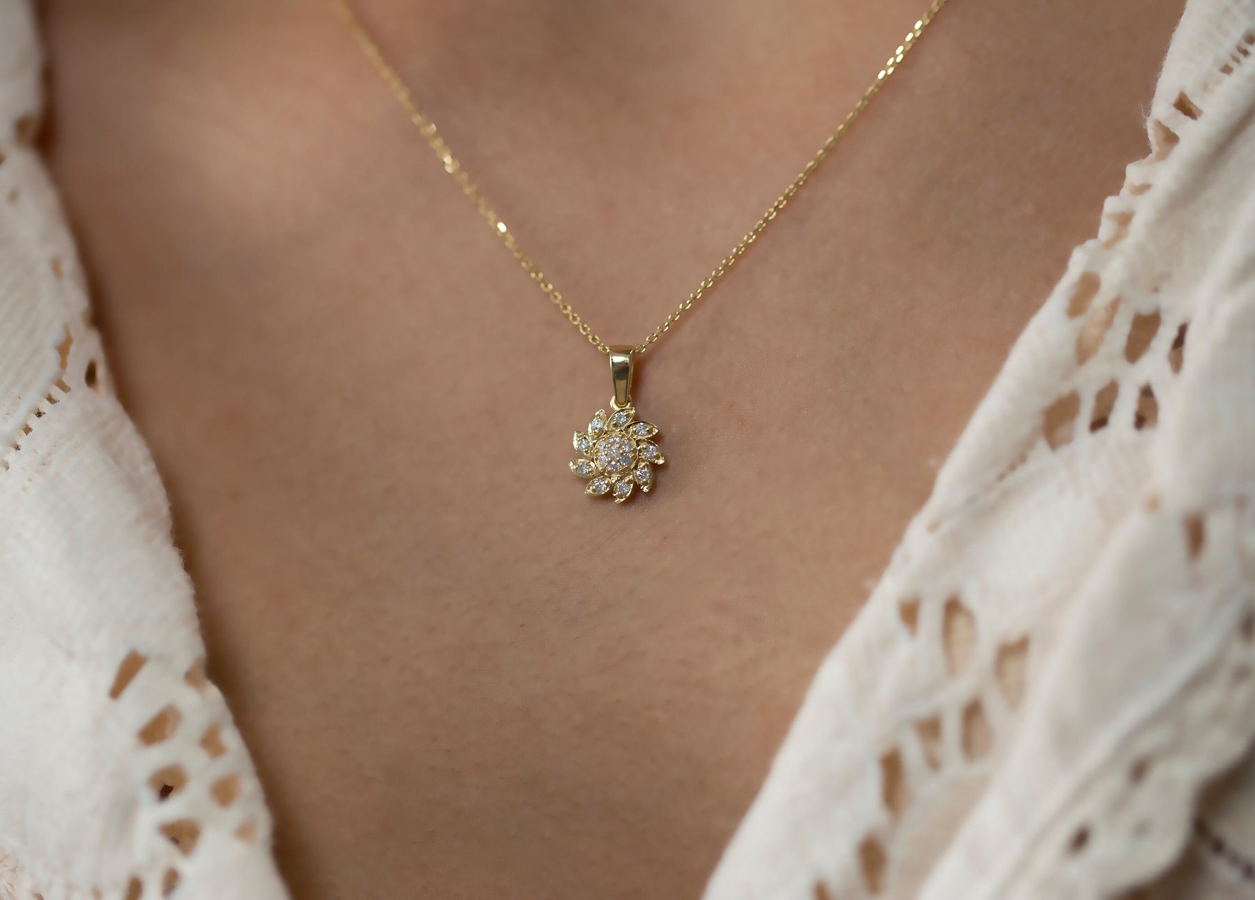 14K Gold Diamond Swirl Flower Necklace –  Eterna