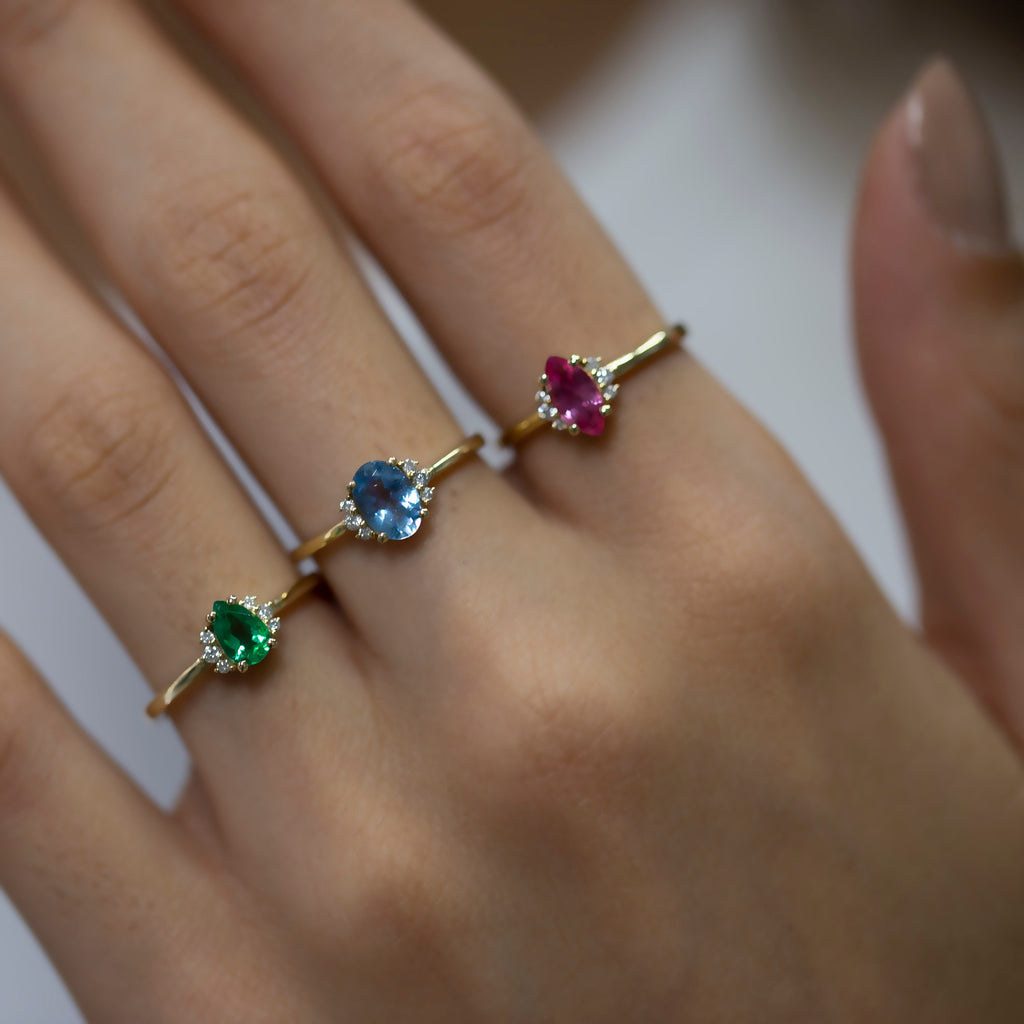 14K Gold Pear Emerald & Diamond Ring — Ismene