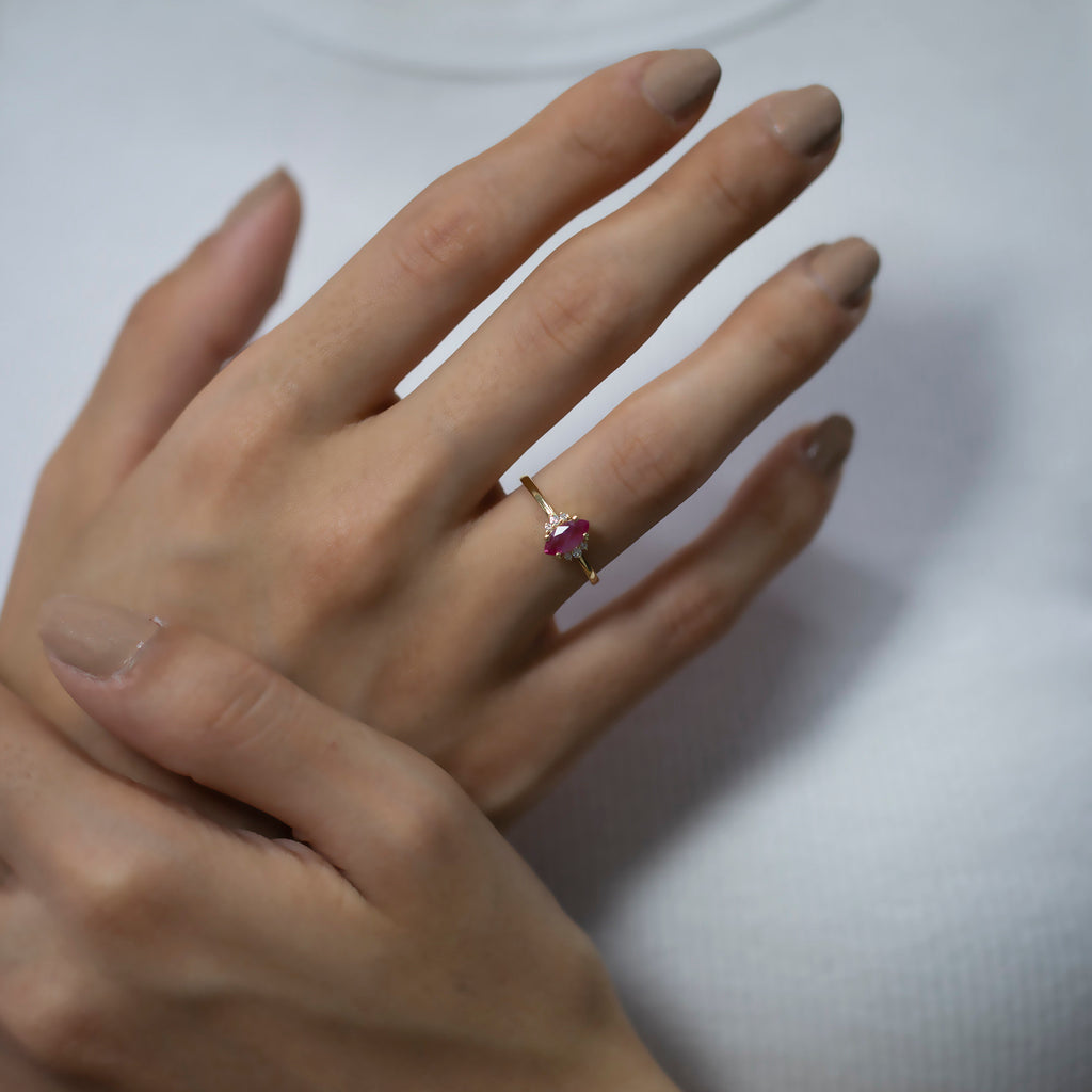14K Gold Marquise Pink Sapphire & Diamond Ring — Delora