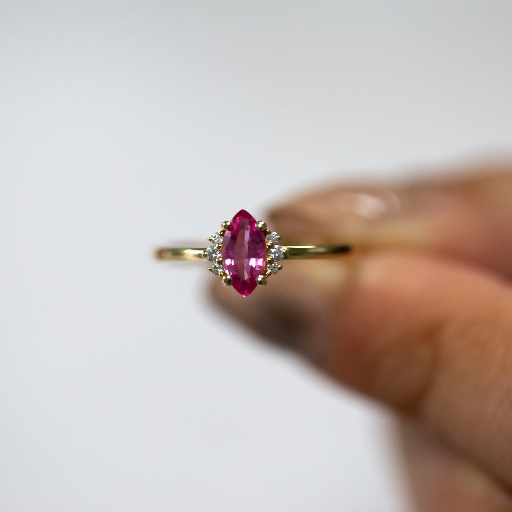 14K Gold Marquise Pink Sapphire & Diamond Ring — Delora
