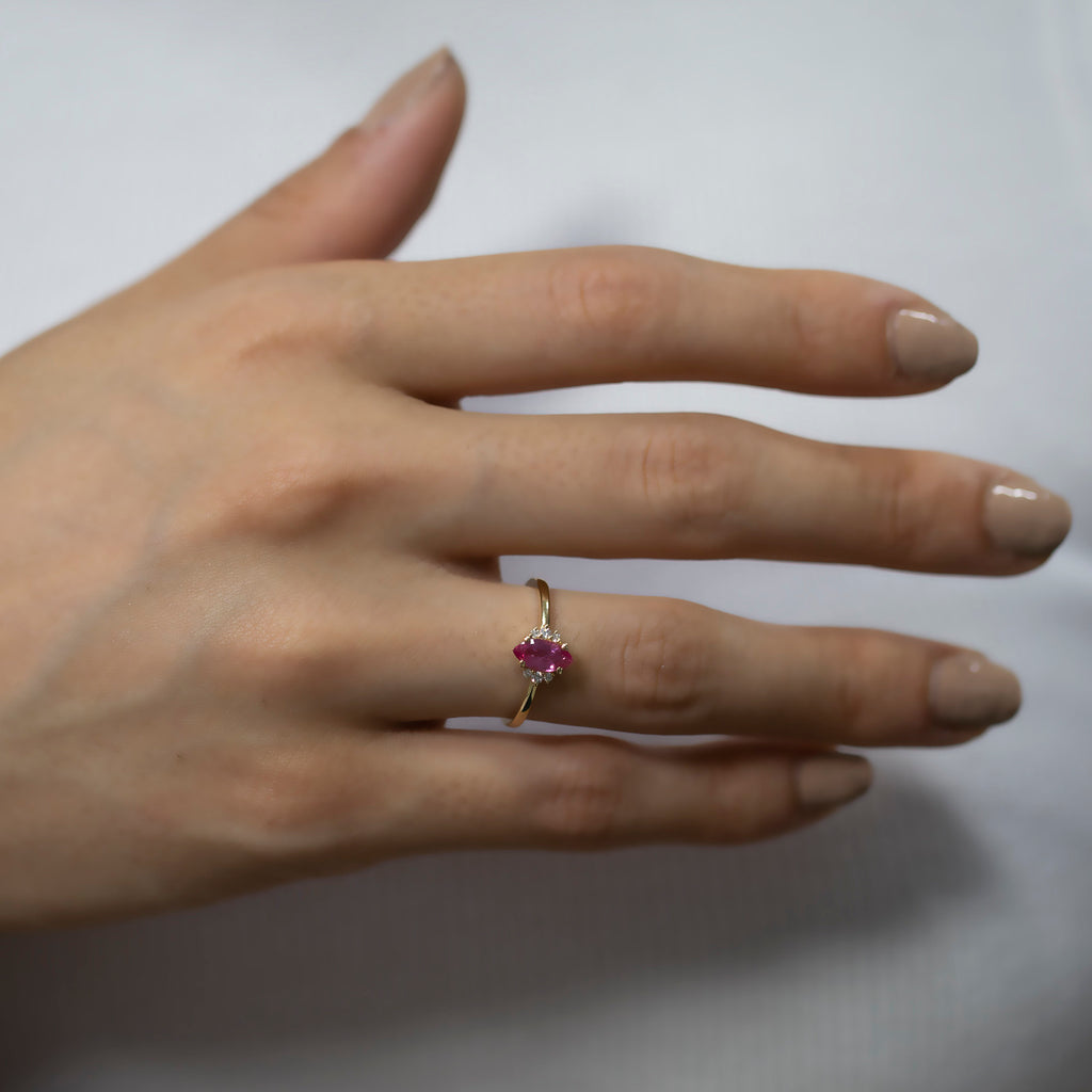 14K Gold Marquise Pink Sapphire & Diamond Ring — Delora