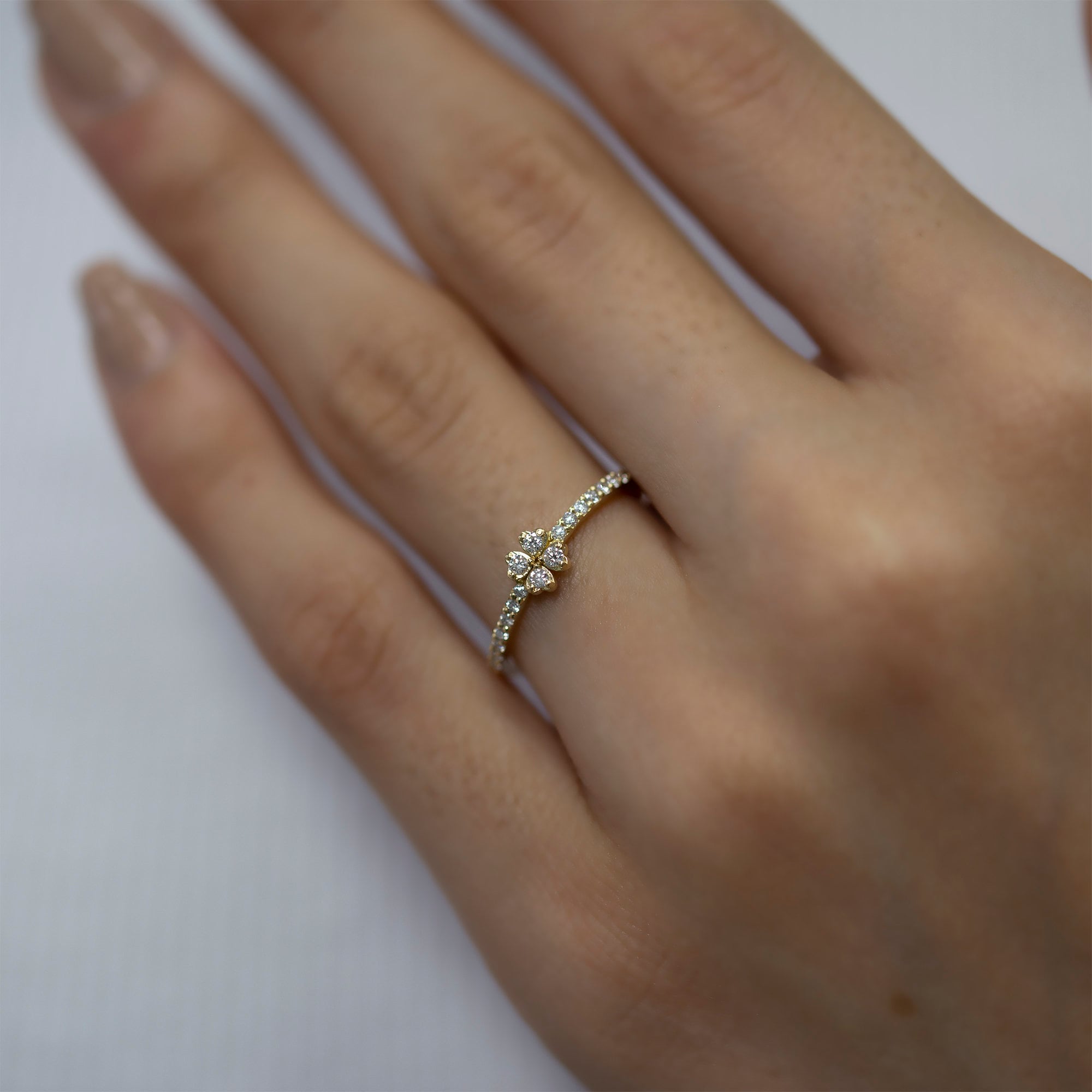 14K Gold Four-Leaf Diamond Clover Ring — Nivelle