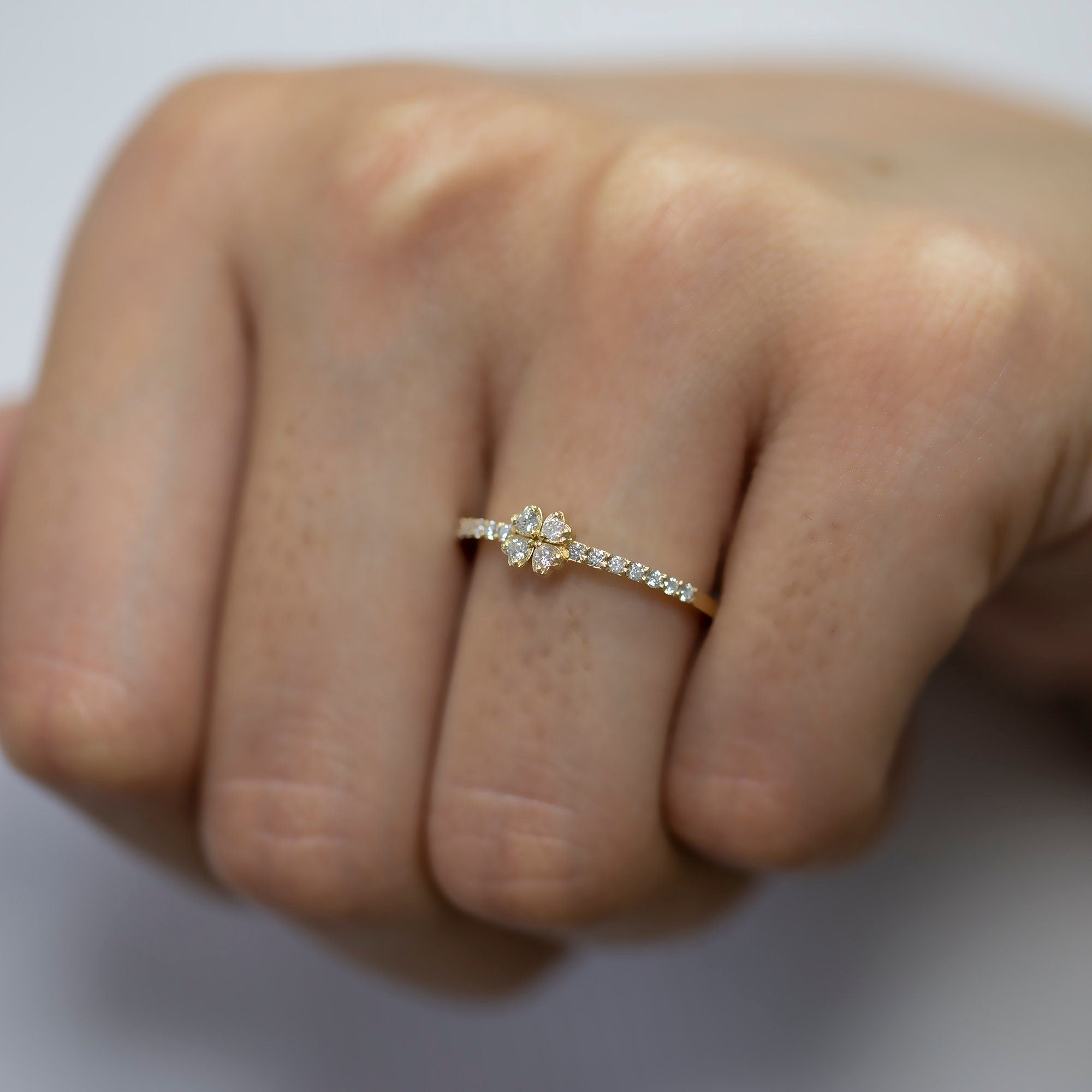 14K Gold Four-Leaf Diamond Clover Ring — Nivelle