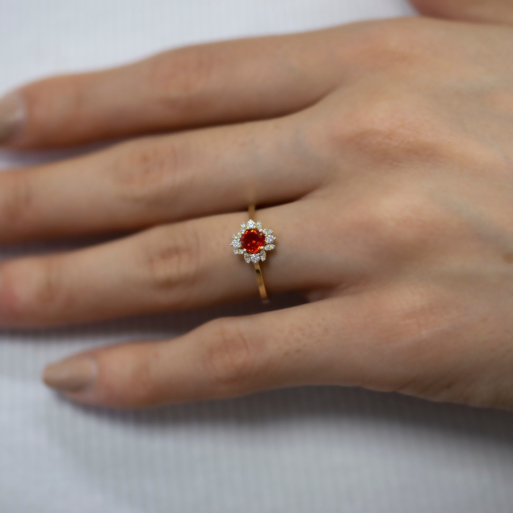 14K Gold Orange Sapphire & Diamond Ring — Seravine