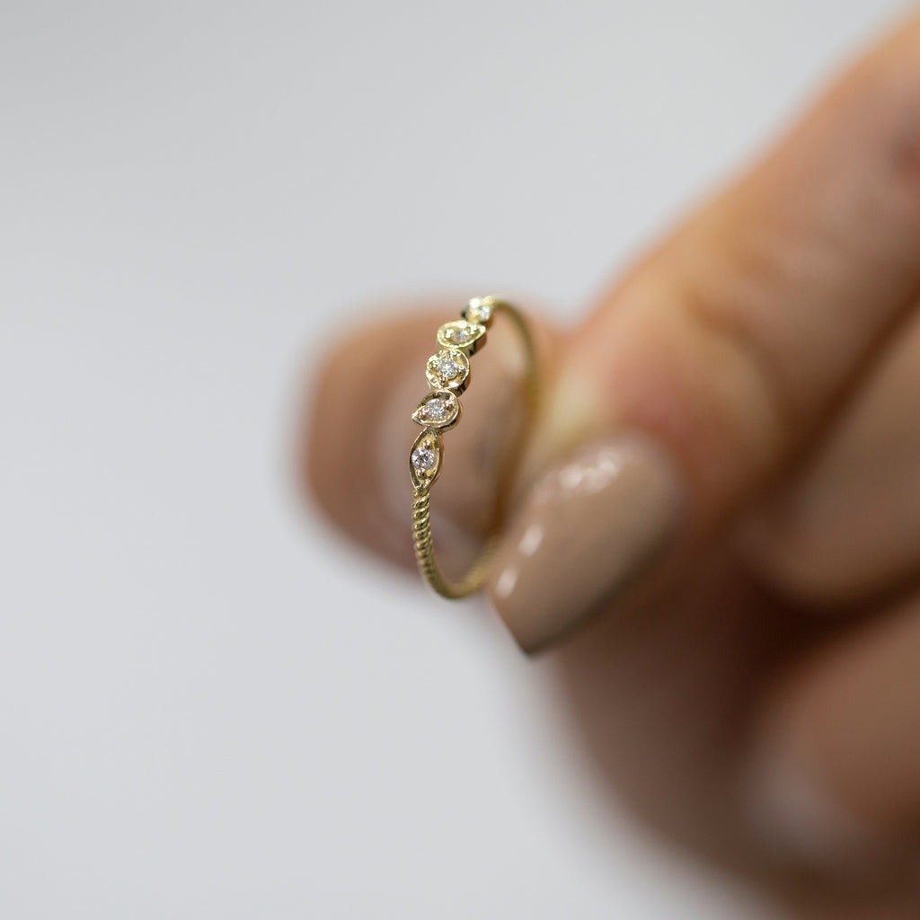 14K Gold Twisted Diamond Stackable Ring — Elara