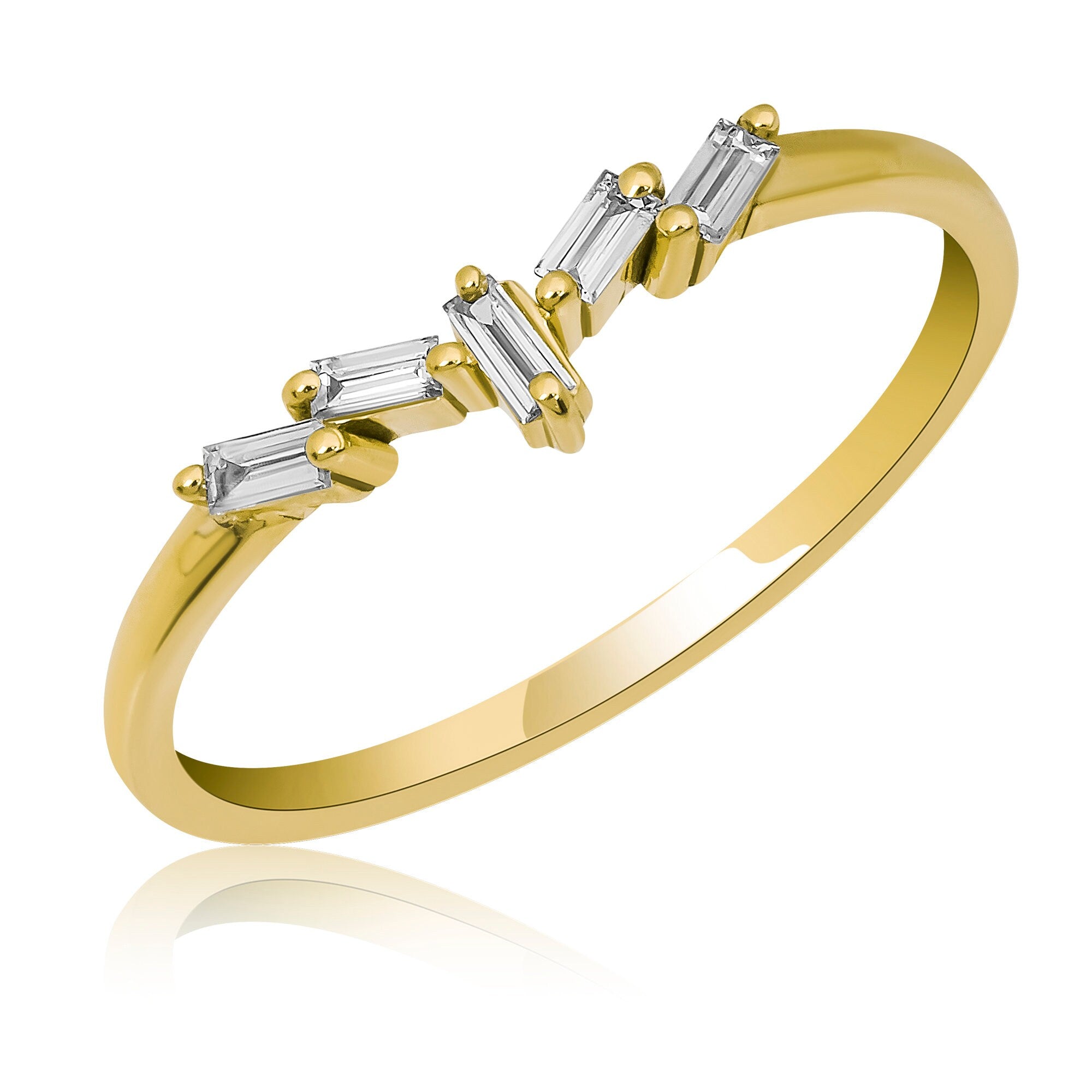 14K Solid Gold 5-Stone Baguette Diamond Ring – Nerise