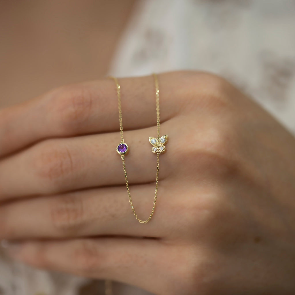 14K Gold Diamond Sideways Butterfly Necklace – Mariposa