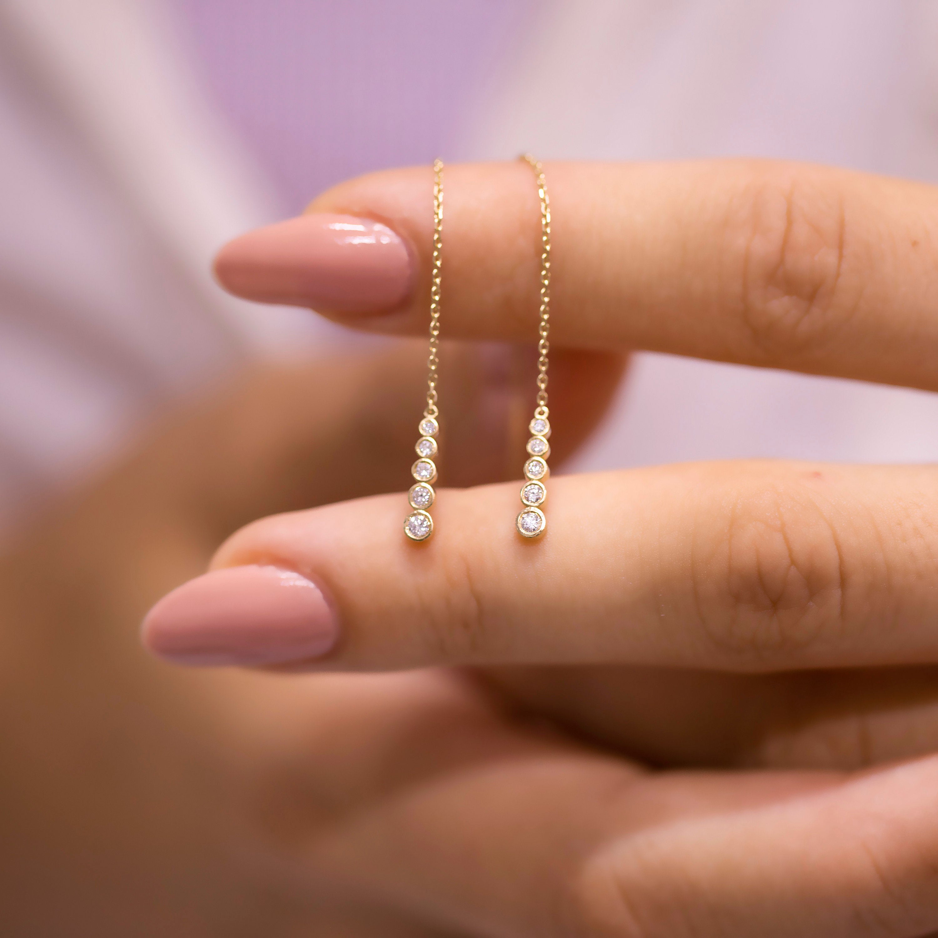 14K Gold Diamond Long Dangle Earrings – Solvane