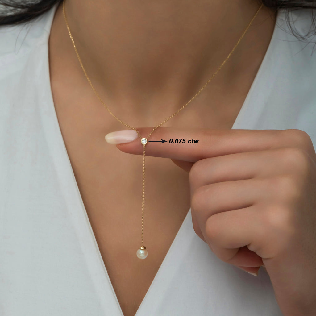 14K Gold Diamond & Pearl Necklace – Aurelia