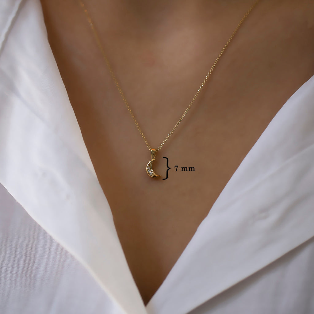 14K Solid Gold Diamond Crescent Moon Necklace – Lunette