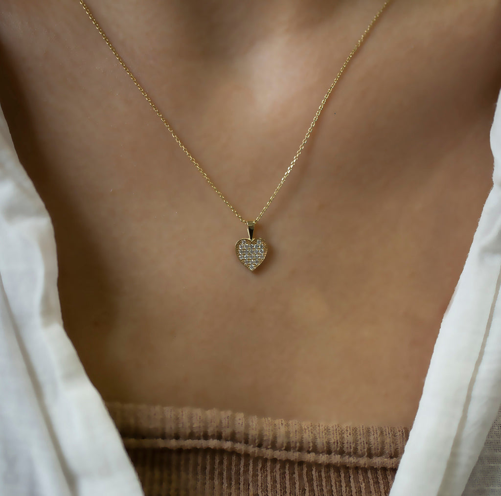 14K Solid Gold Diamond Heart Necklace – Everheart