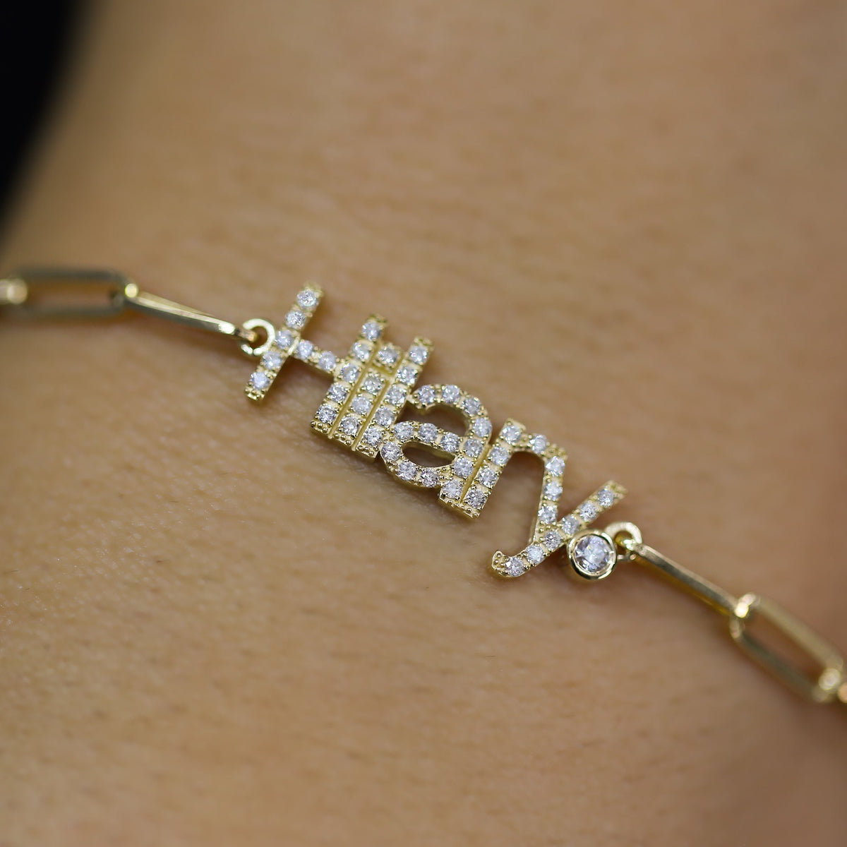 Custom Name Diamond Bracelet Paperclip Chain/ 14K Gold Diamond Personalized Name Bracelet/ Gold Personalized Birthday Gifts/ Christmas Gifts