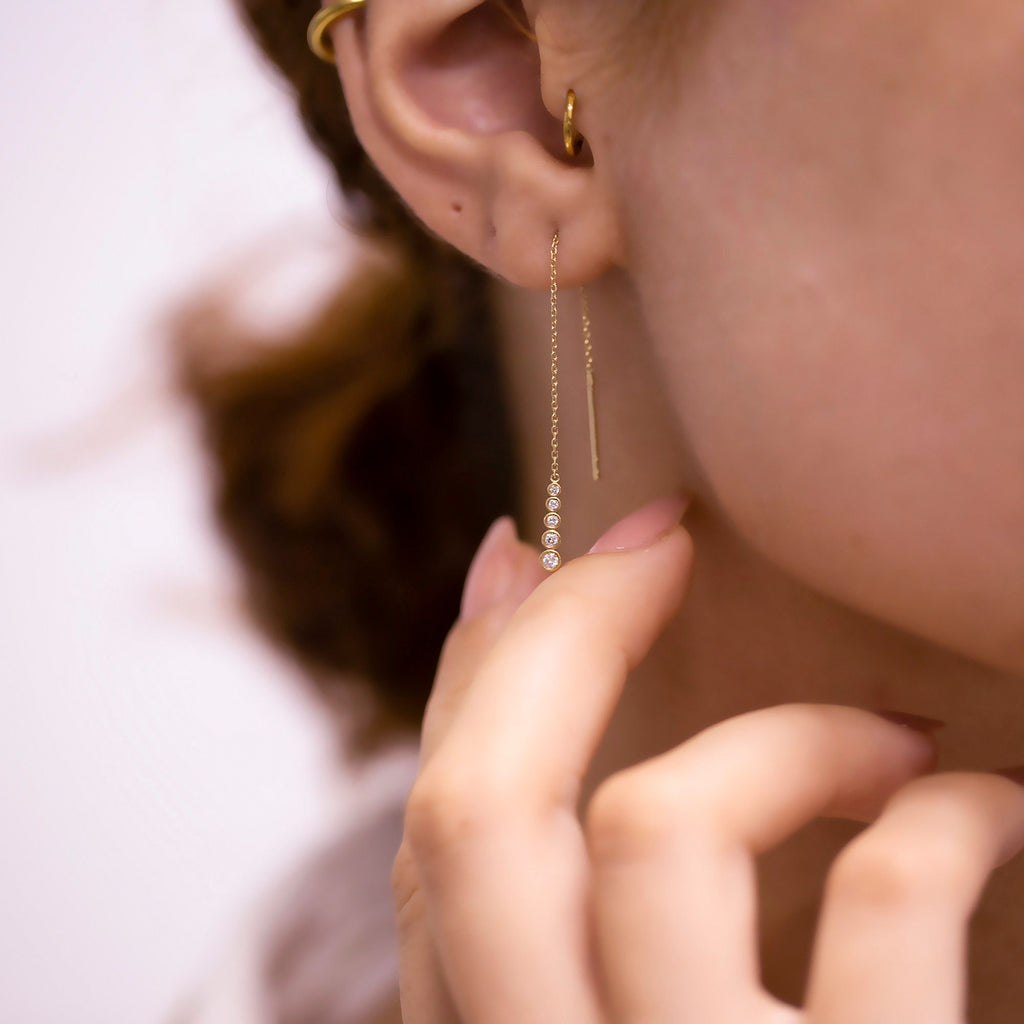 14K Gold Diamond Long Dangle Earrings – Solvane