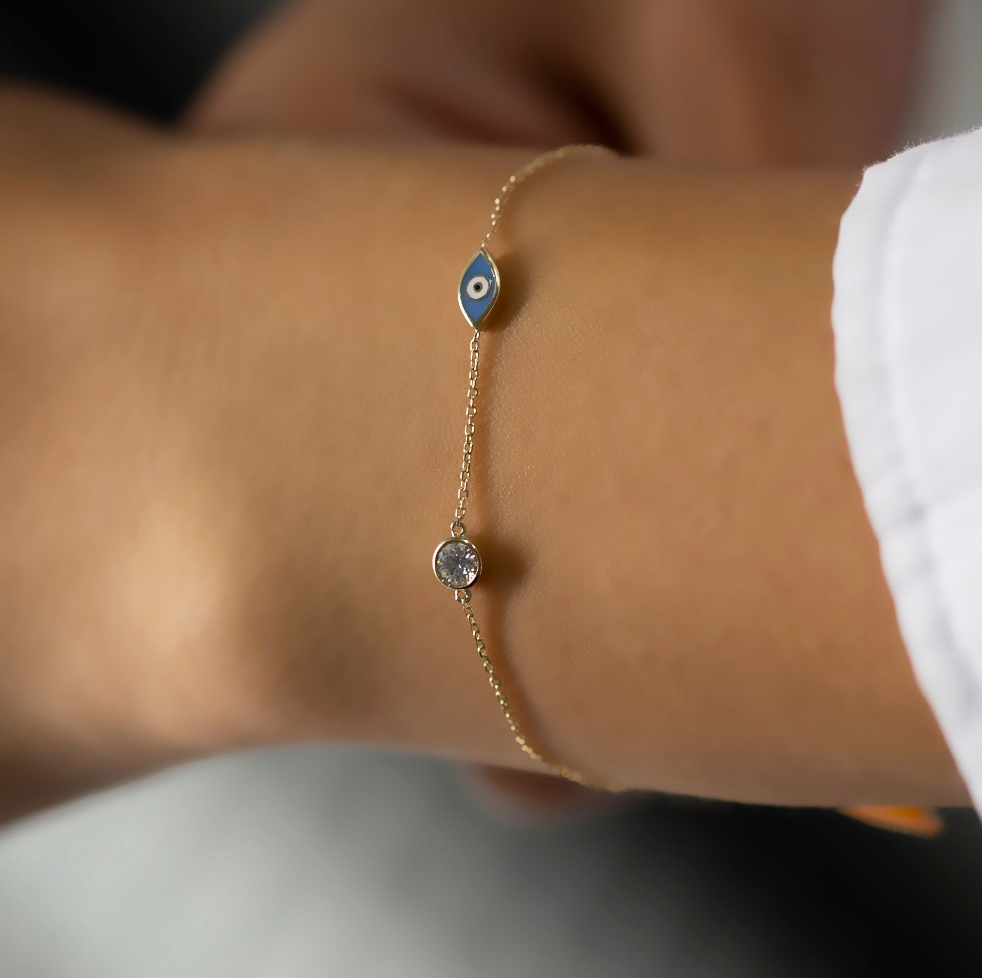 14K Gold Blue Evil Eye Diamond Bracelet – Morlea