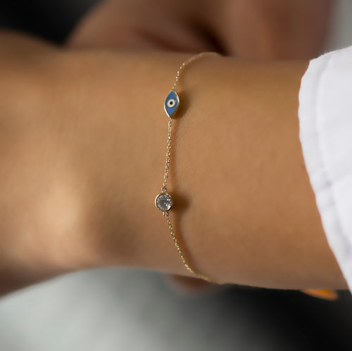 14K Gold Blue Evil Eye Diamond Bracelet – Morlea