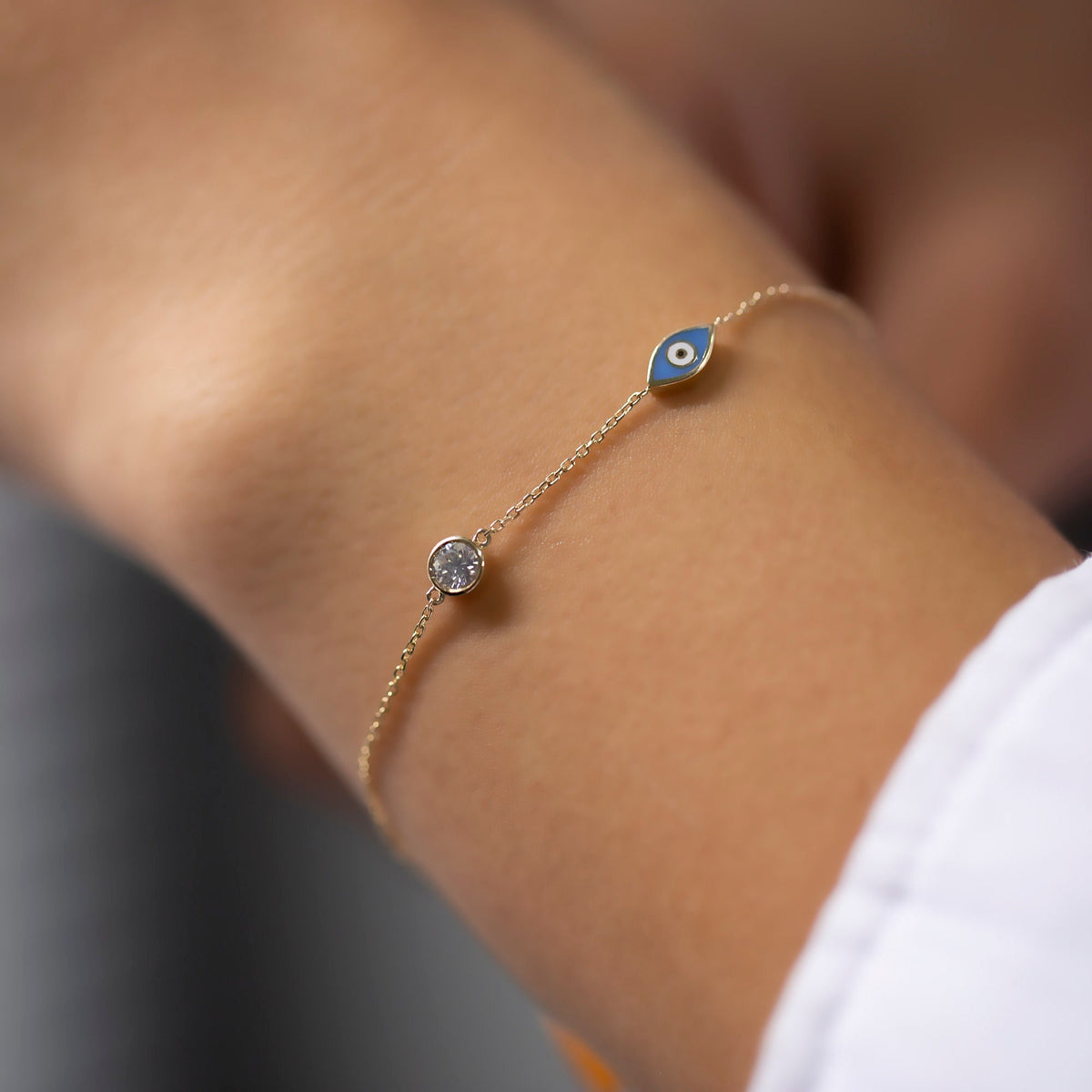 14K Gold Diamond Blue Evil Eye Bracelet for Woman/ Diamond Gold Evil Eye Protection Bracelets Gift for Her/  Christmas Gifts/ The Mom