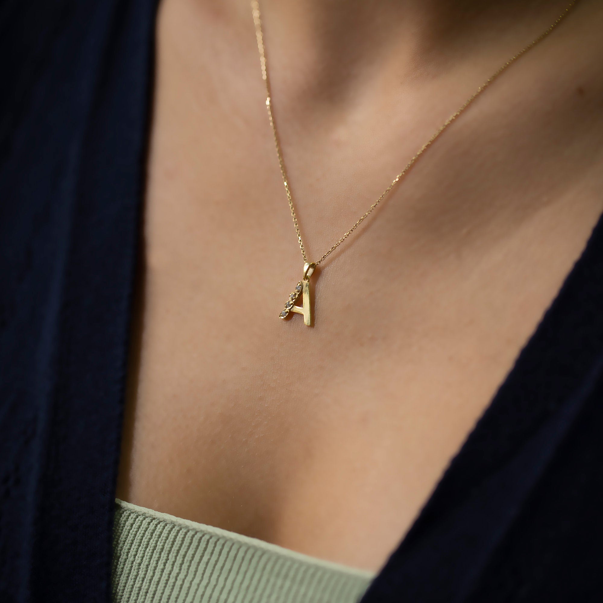 14K Gold Diamond Initial Necklace – Signet