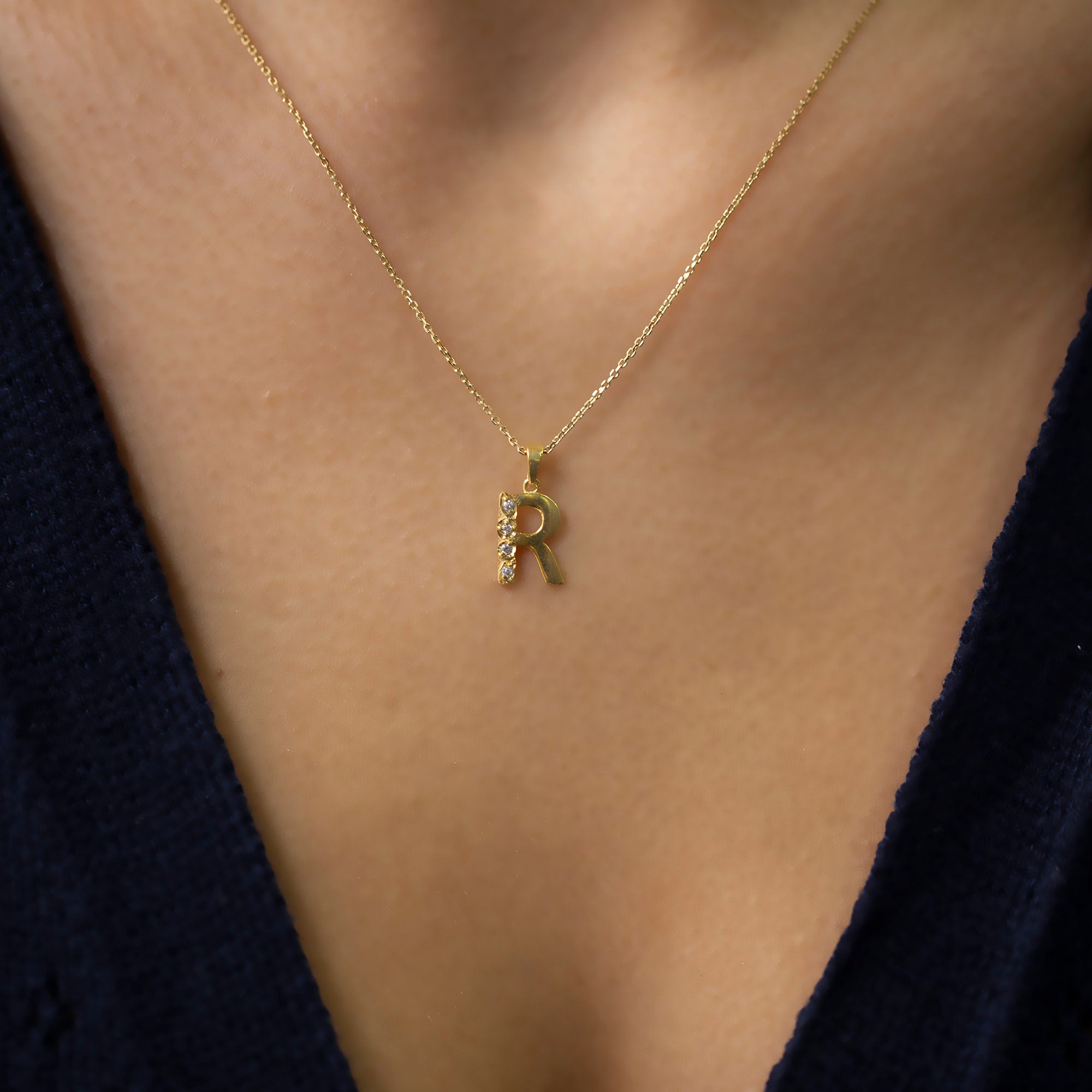 14K Gold Diamond Initial Necklace – Signet