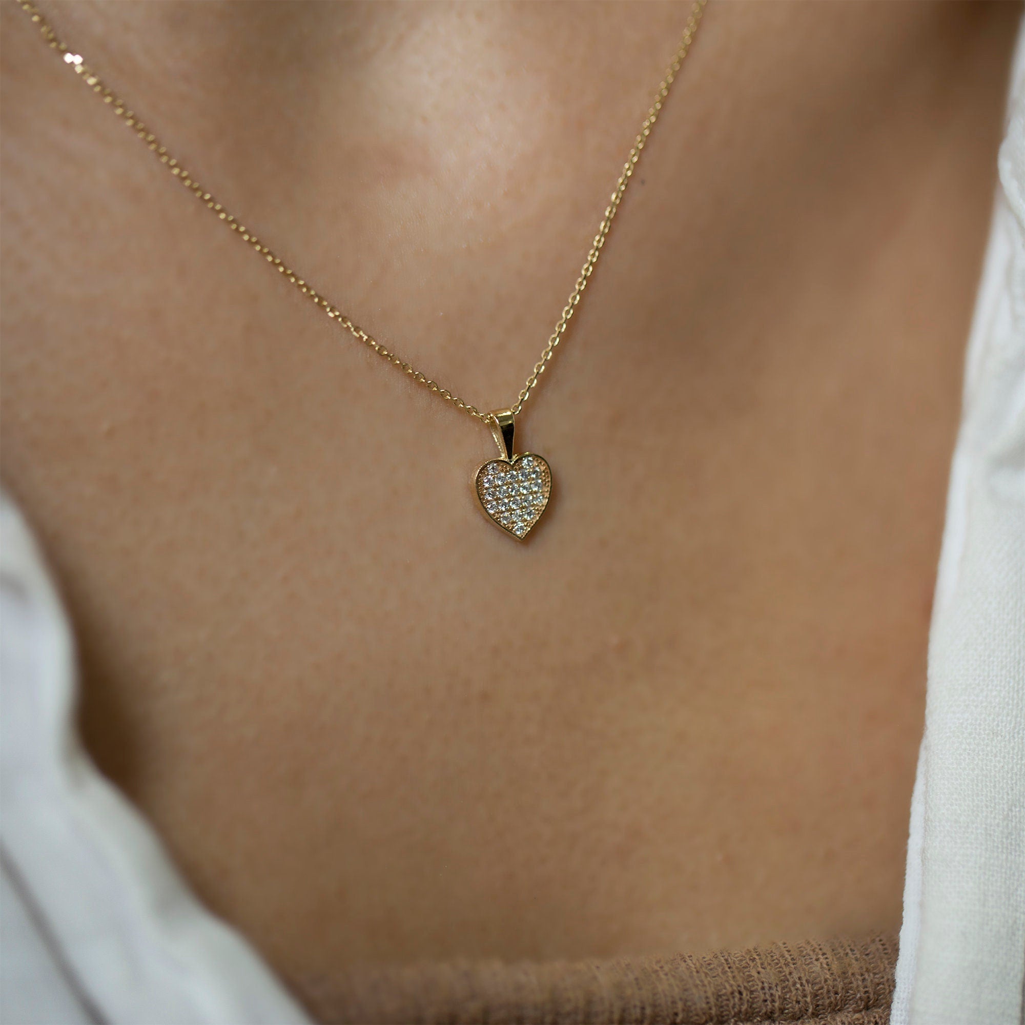 14K Solid Gold Diamond Heart Necklace – Everheart