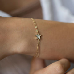 14K Gold Diamond Star Bracelet/ Dainty Gold Diamond Star Bracelets/ Gift for Her/ Gold Star Bracelet/ Birthday Gifts/ Mothers Day Gift