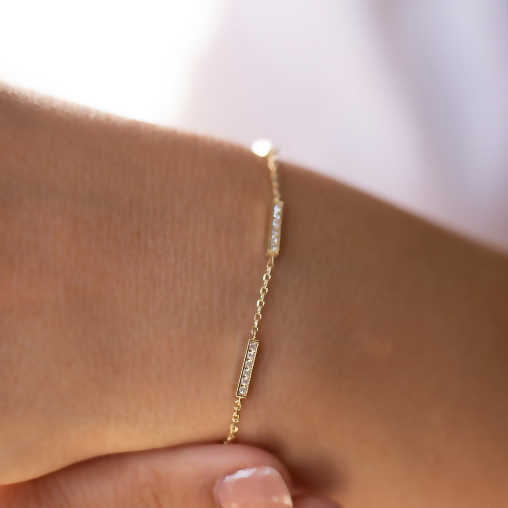14K Gold Diamond Bar Bracelet – Varelia