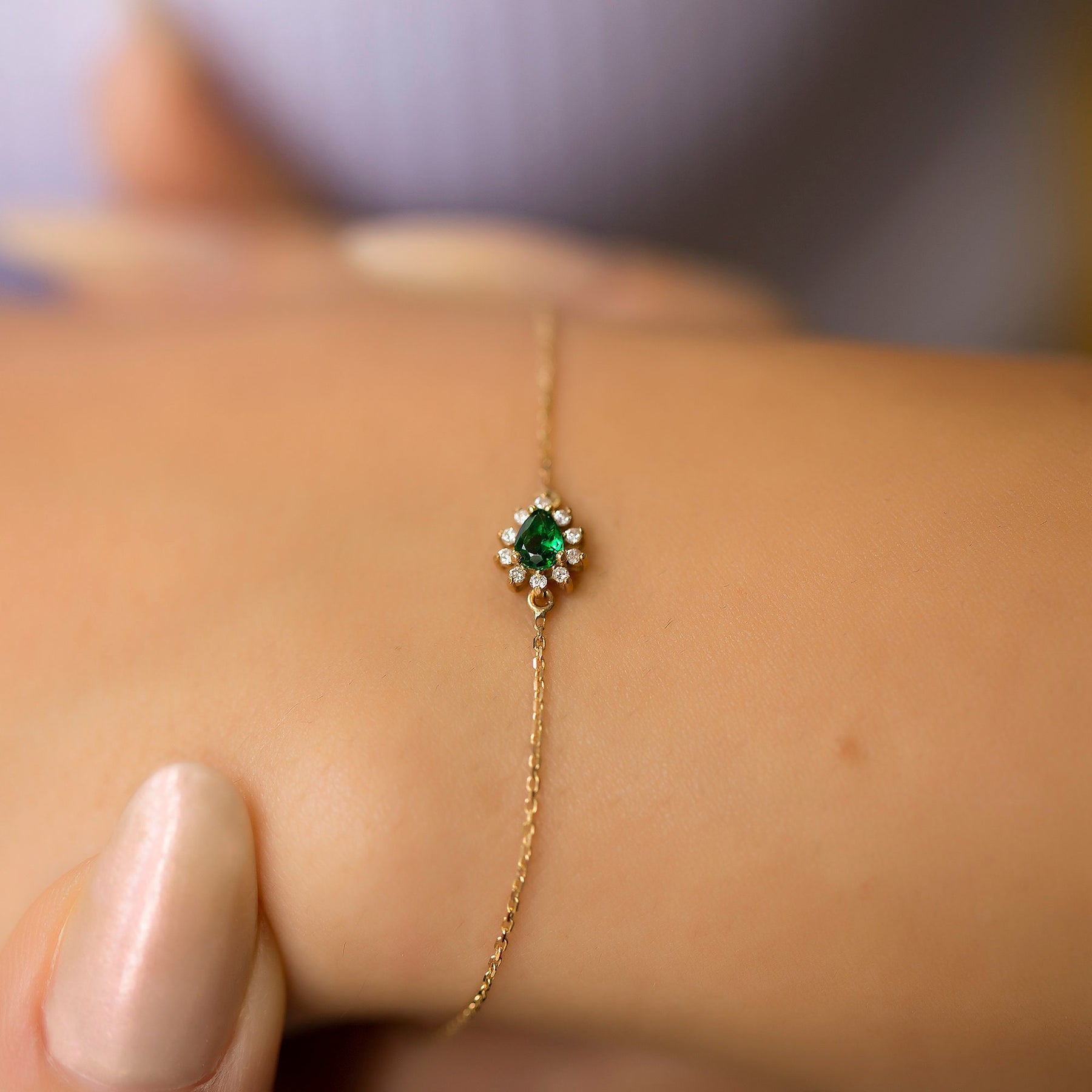 14K Gold Emerald & Diamond Pear Bracelet – Astra