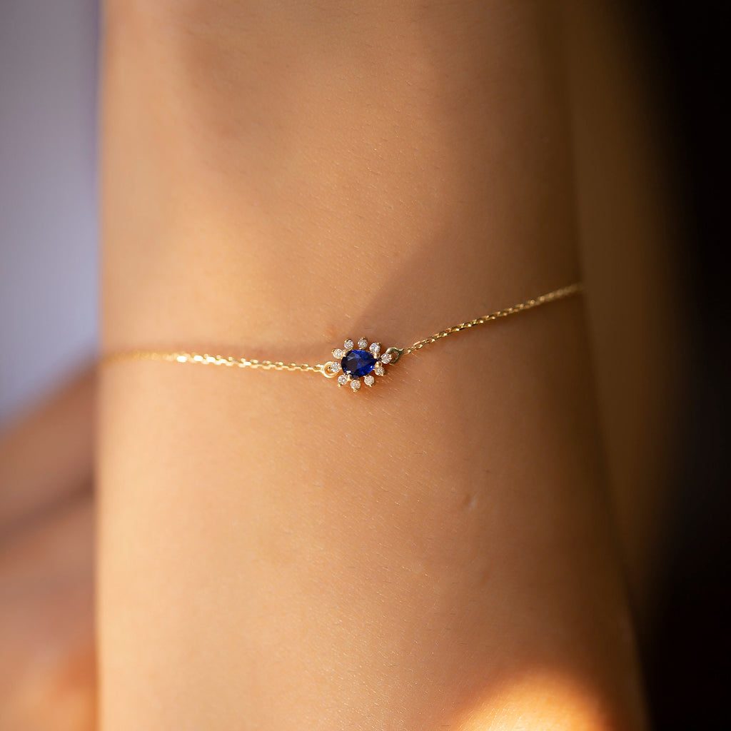14K Gold Blue Sapphire & Diamond Pear Bracelet – Astra