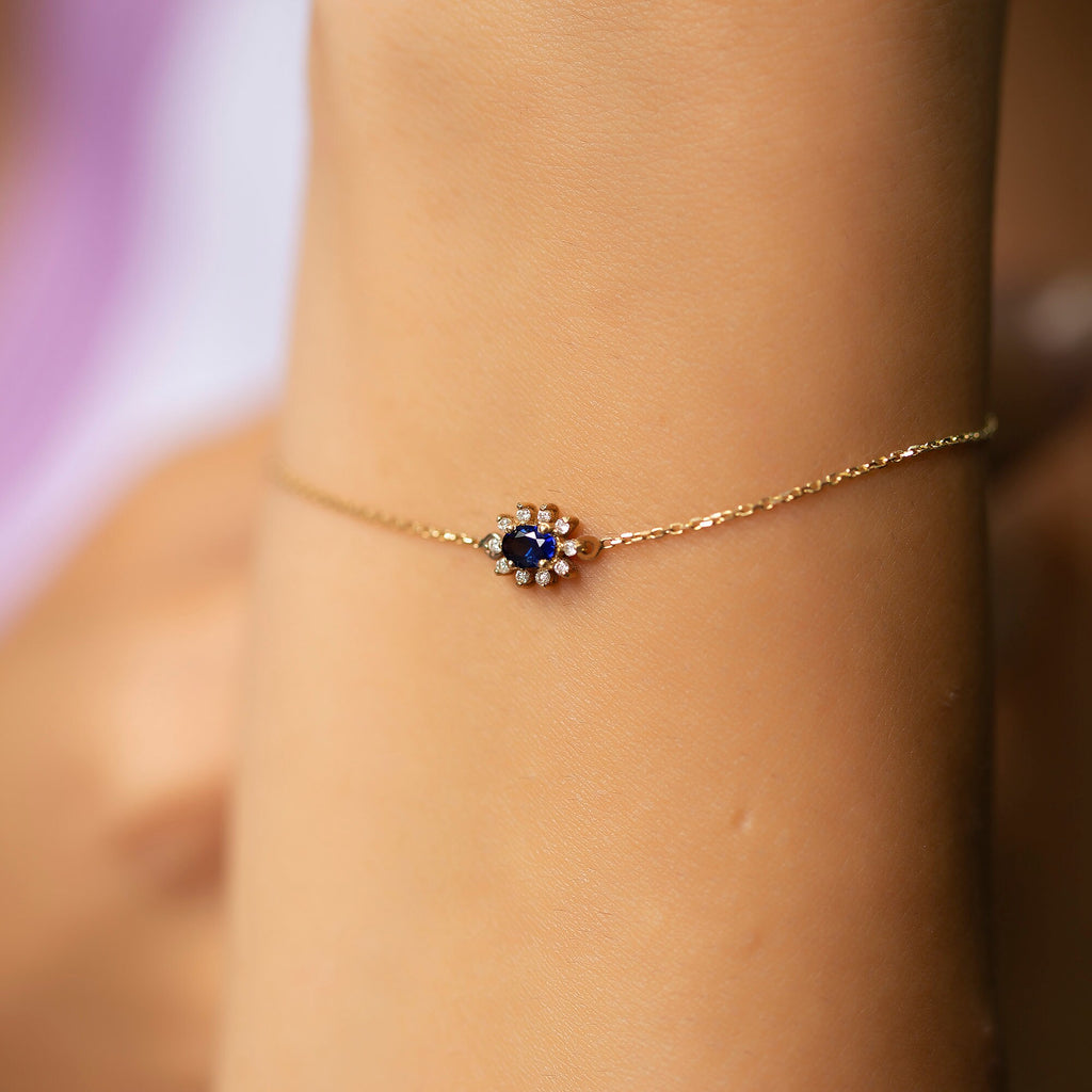 14K Gold Blue Sapphire & Diamond Oval Bracelet – Astra