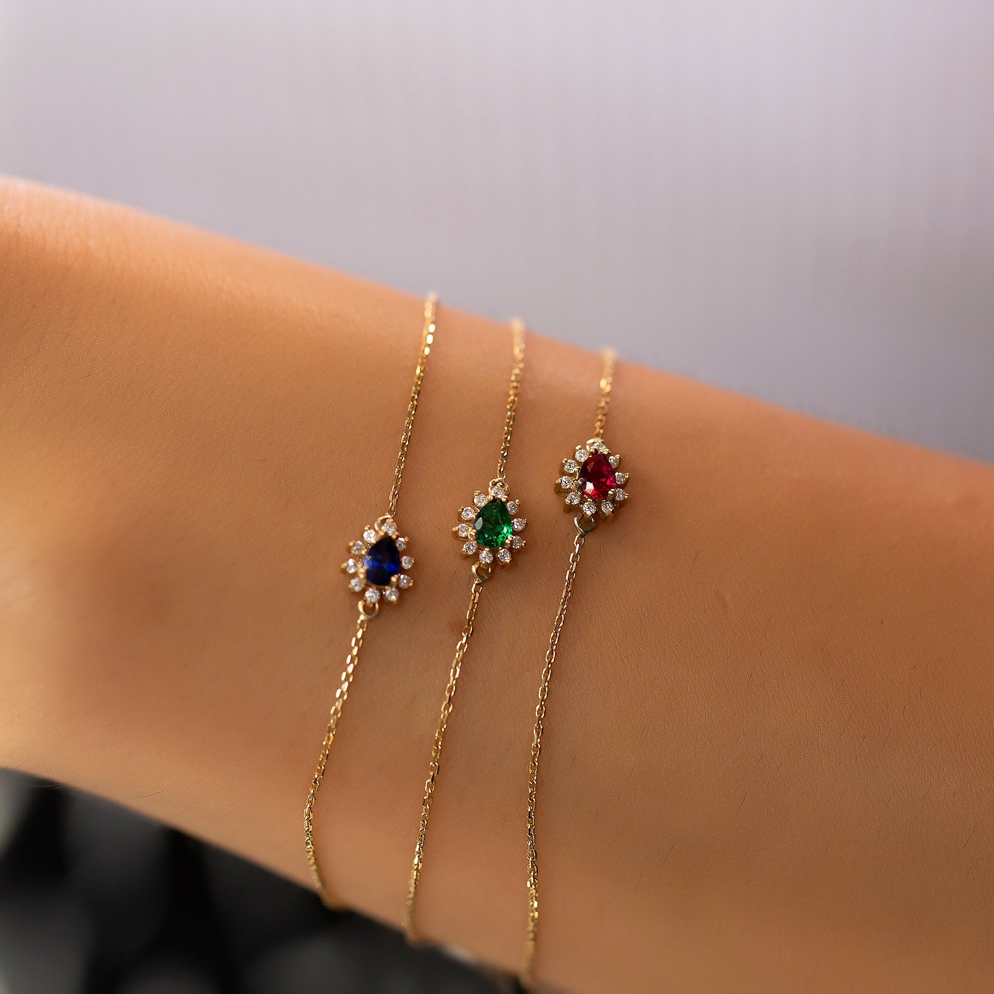 14K Gold Emerald & Diamond Pear Bracelet – Astra