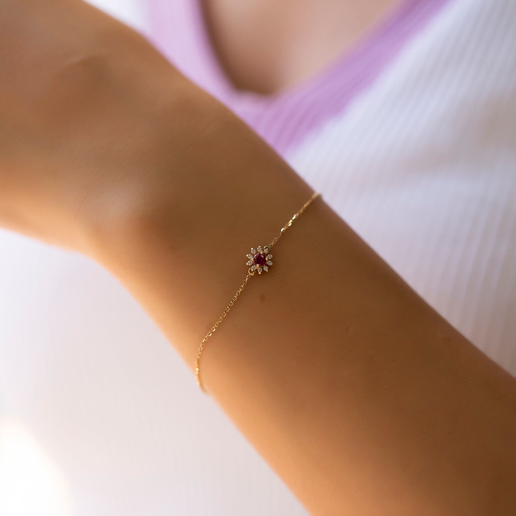 14K Gold Ruby & Diamond Round Bracelet – Astra