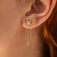14K Gold Diamond Long Triple-Chain Flower Earrings – Florayne