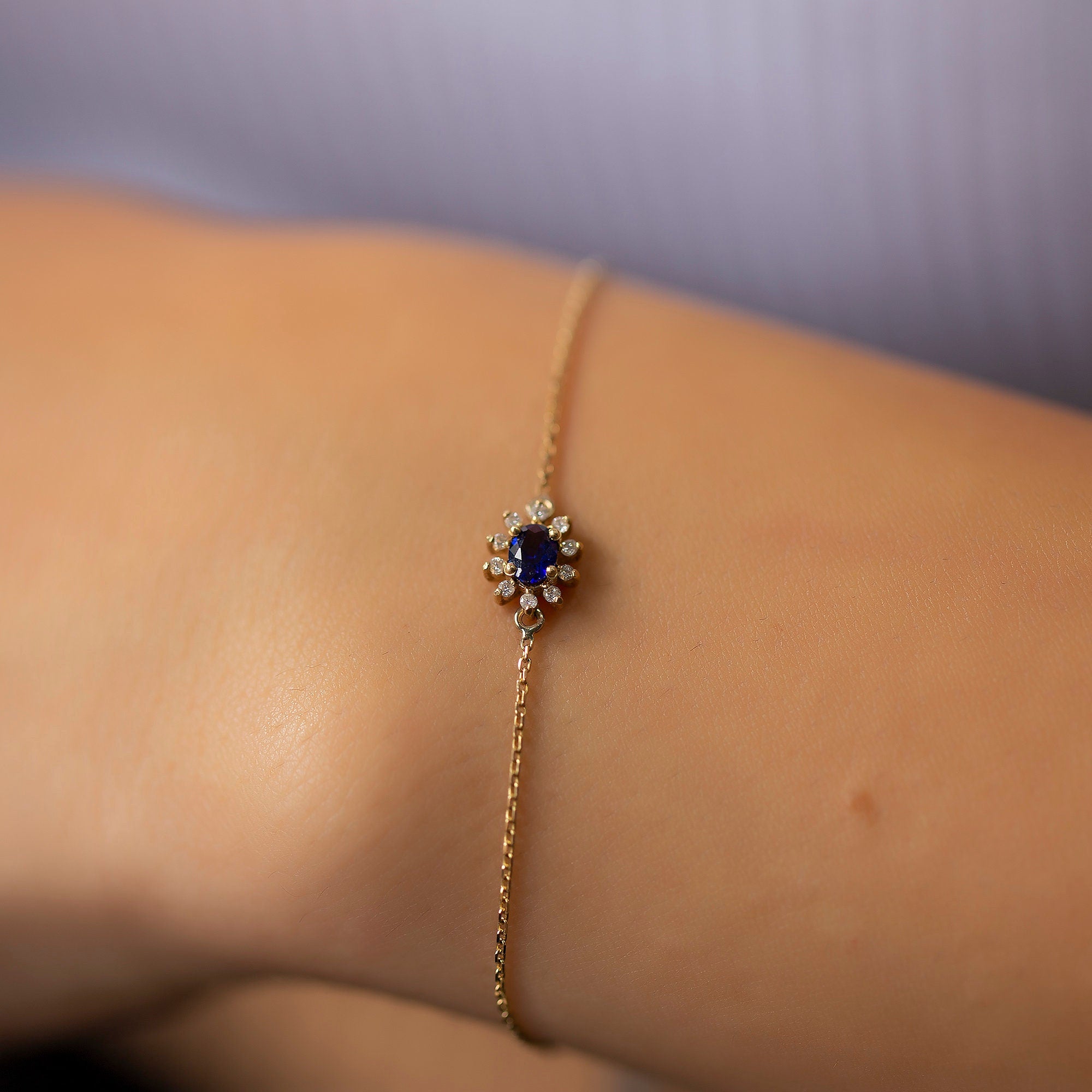 14K Gold Blue Sapphire & Diamond Oval Bracelet – Astra
