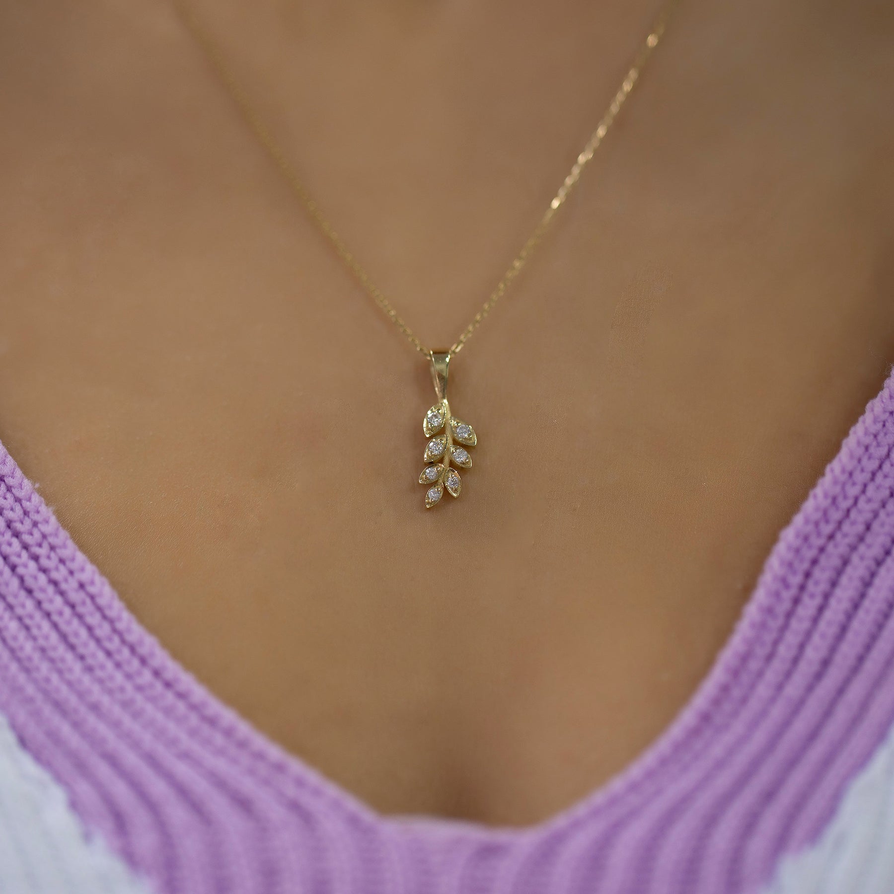 14K Gold Diamond Leaf Necklace – Sylva