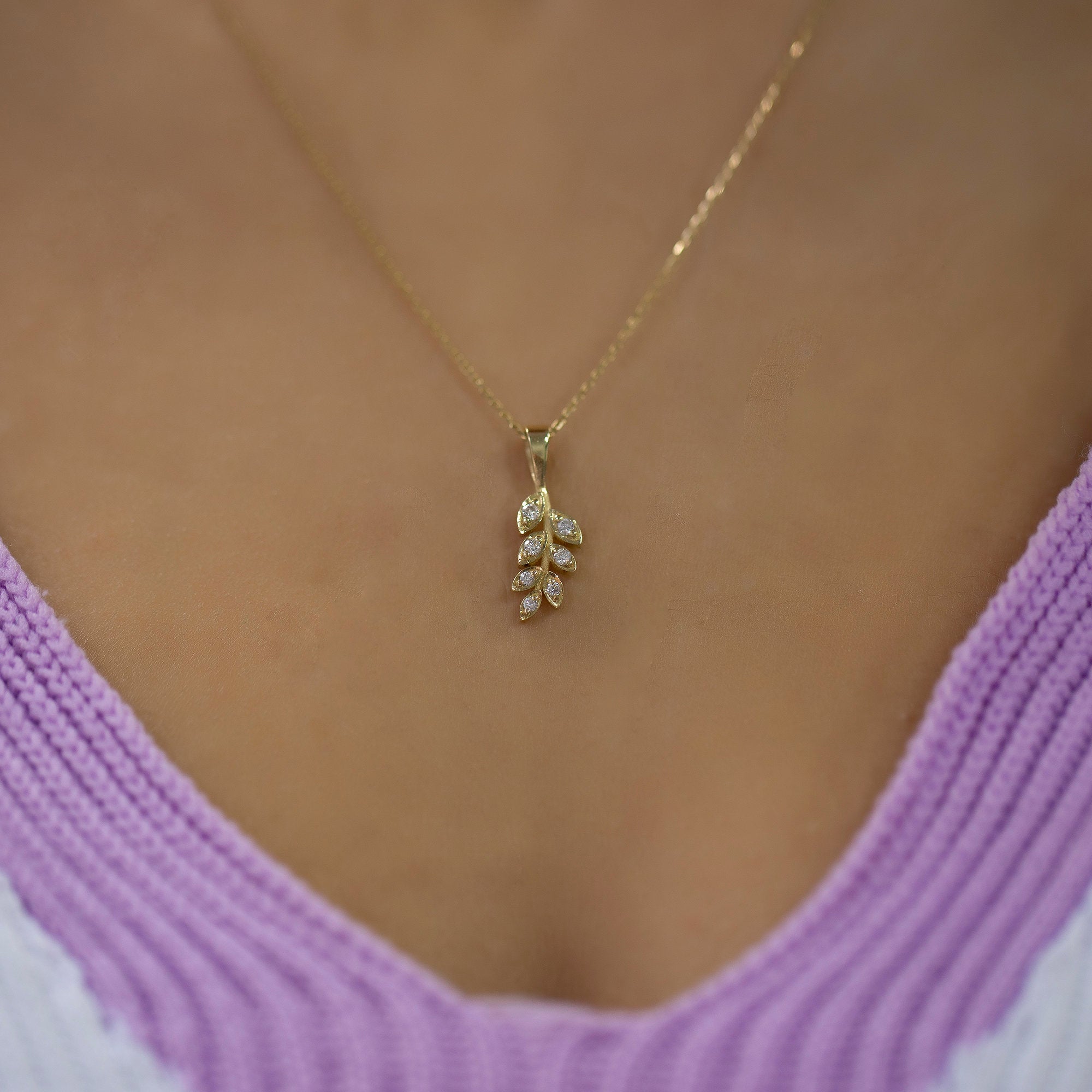 14K Gold Diamond Leaf Necklace – Sylva