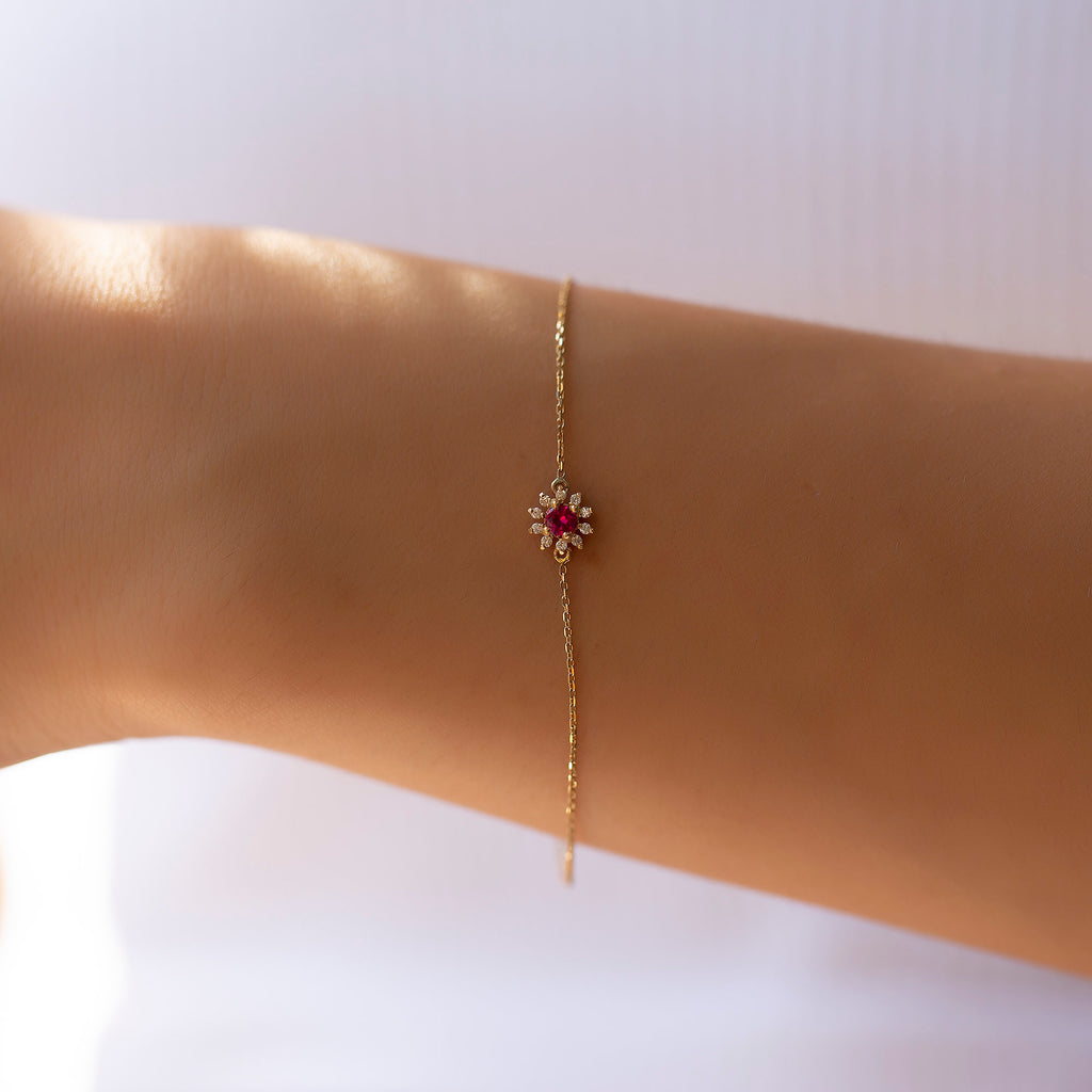 14K Gold Ruby & Diamond Round Bracelet – Astra