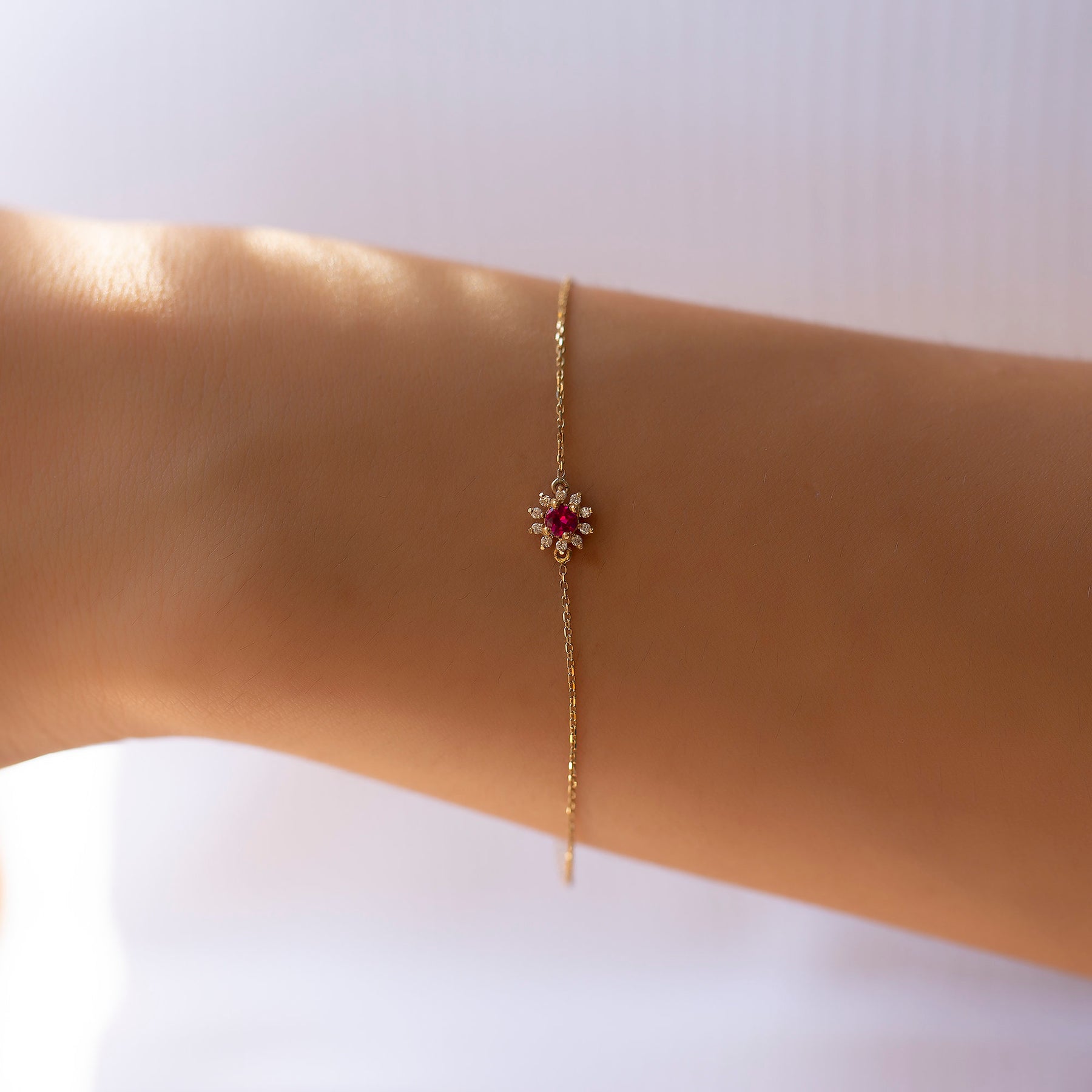 14K Gold Ruby & Diamond Round Bracelet – Astra