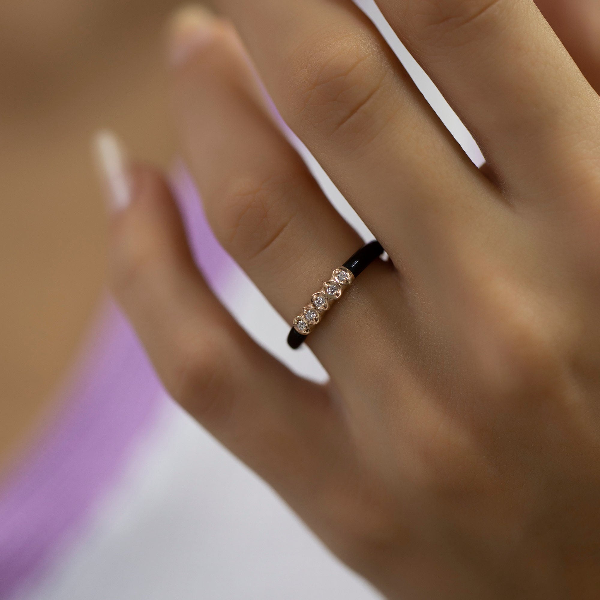 14K Gold Multicolor Diamond Enamel Ring – Lyvianne