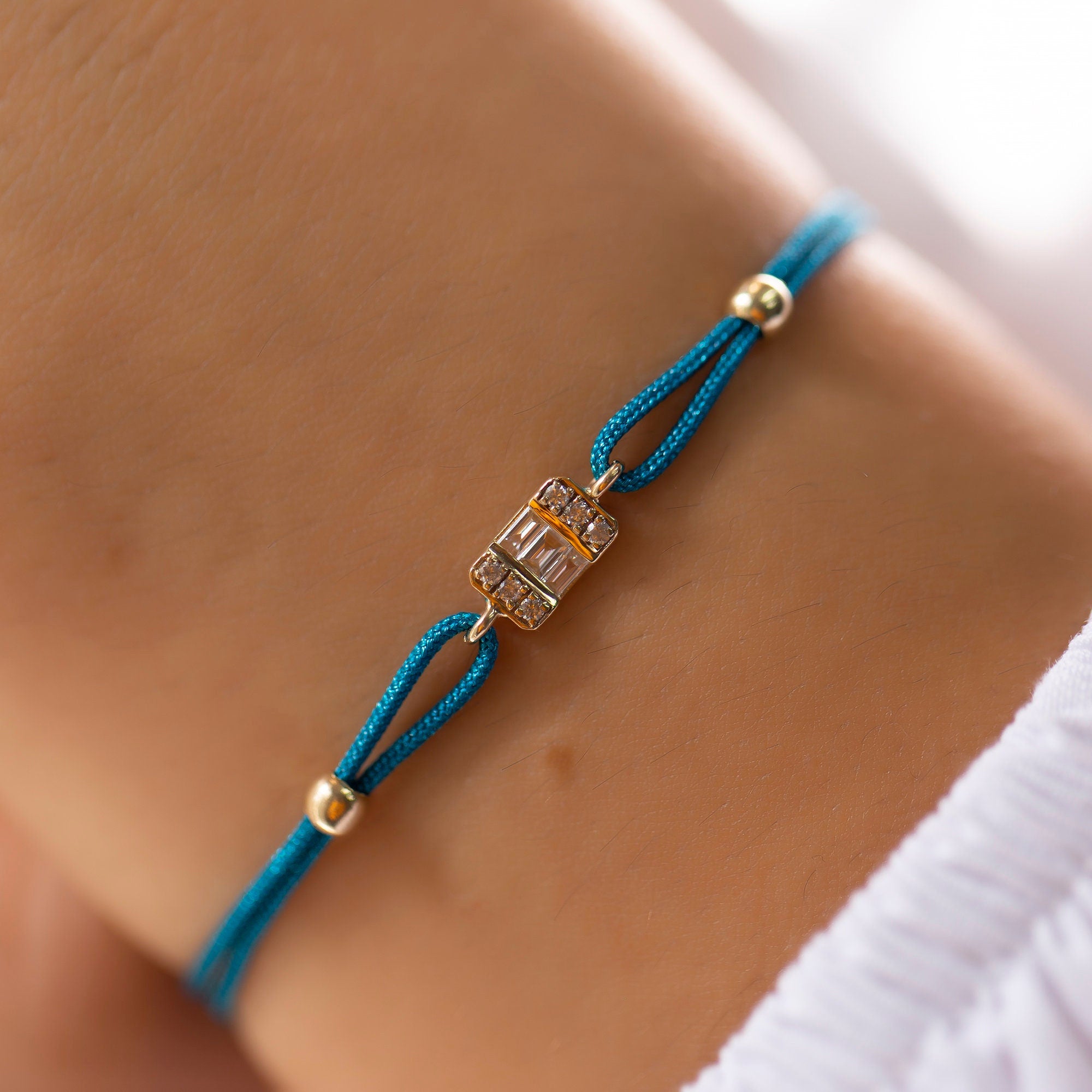14K Gold Diamond Baguette Bracelet on Color Cord – Corde