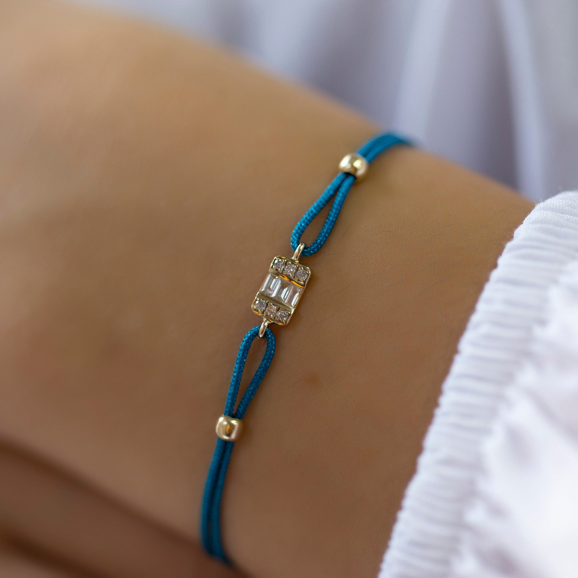 14K Gold Diamond Baguette Bracelet on Color Cord – Corde